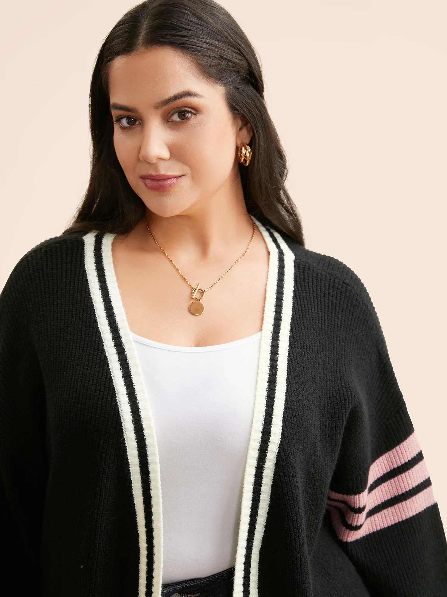 Contrast Striped Drop Shoulder Cardigan - Image 4