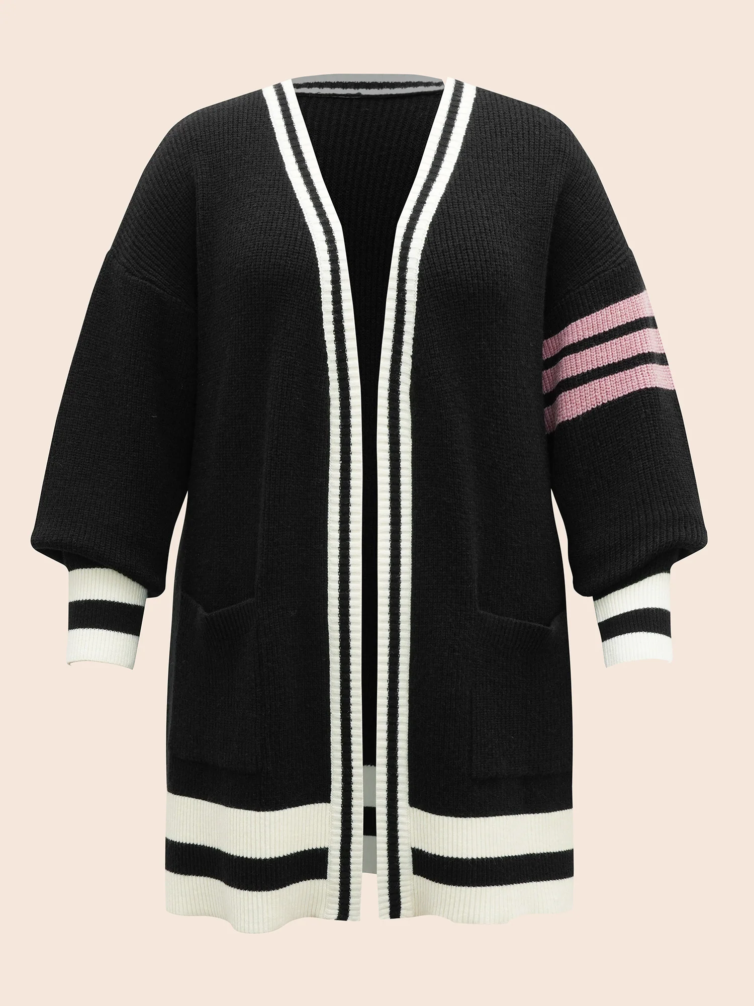 Contrast Striped Drop Shoulder Cardigan - Image 7