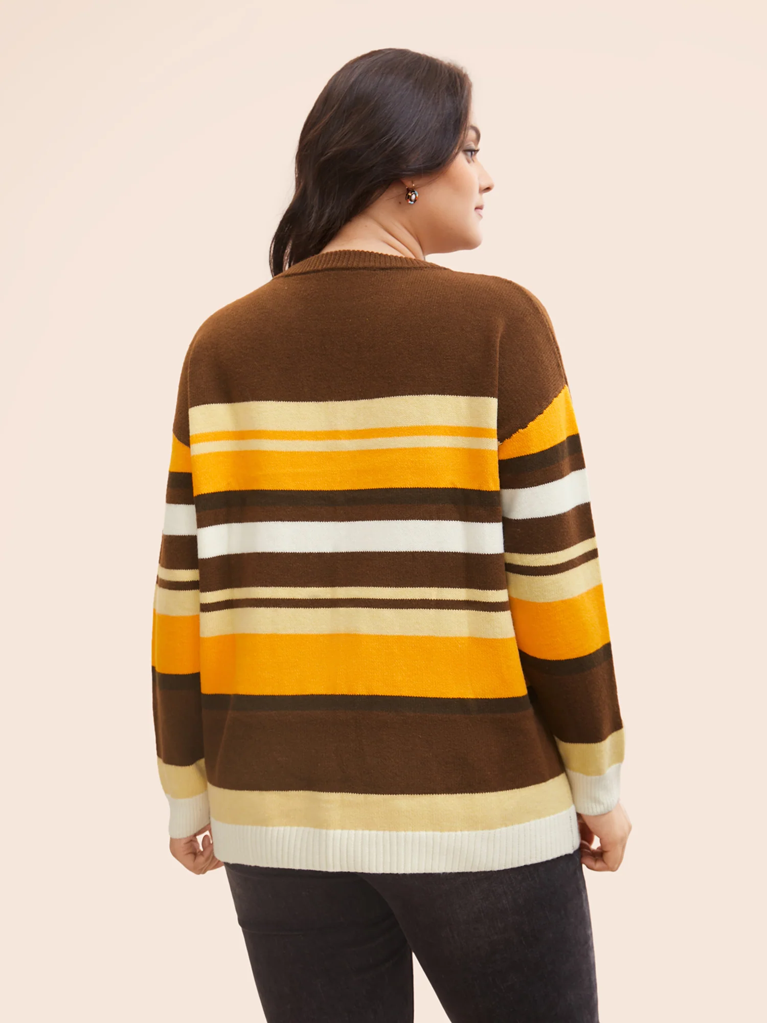 Contrast Striped Drop Shoulder Sleeve Pullover - Image 2