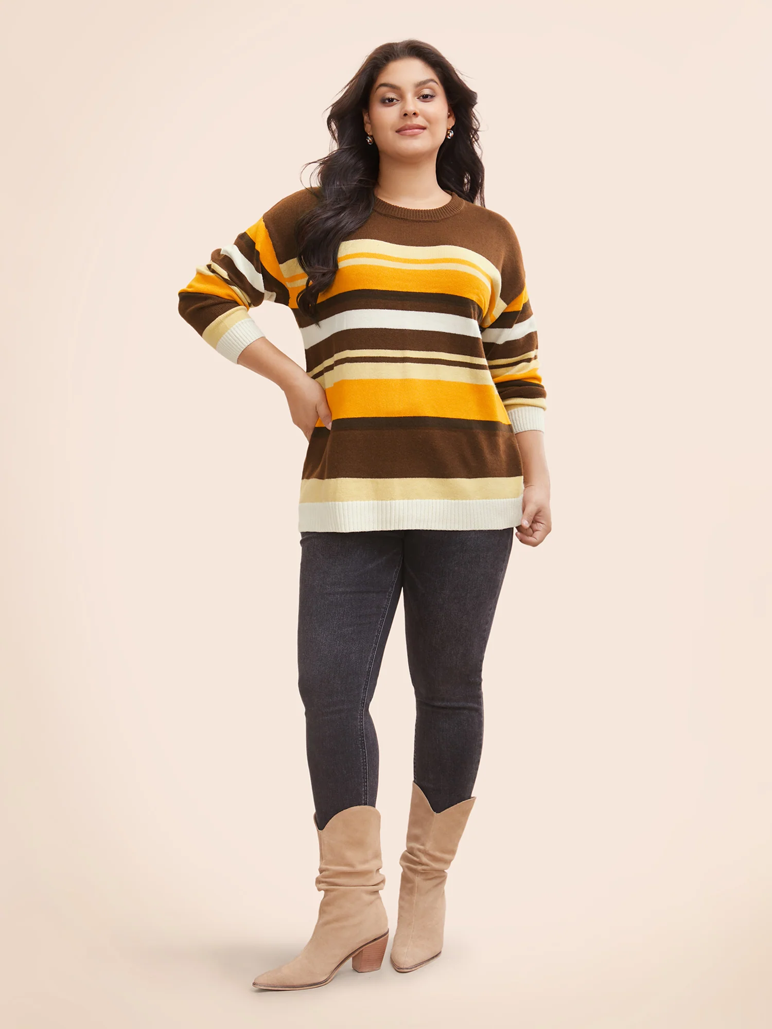 Contrast Striped Drop Shoulder Sleeve Pullover - Image 3