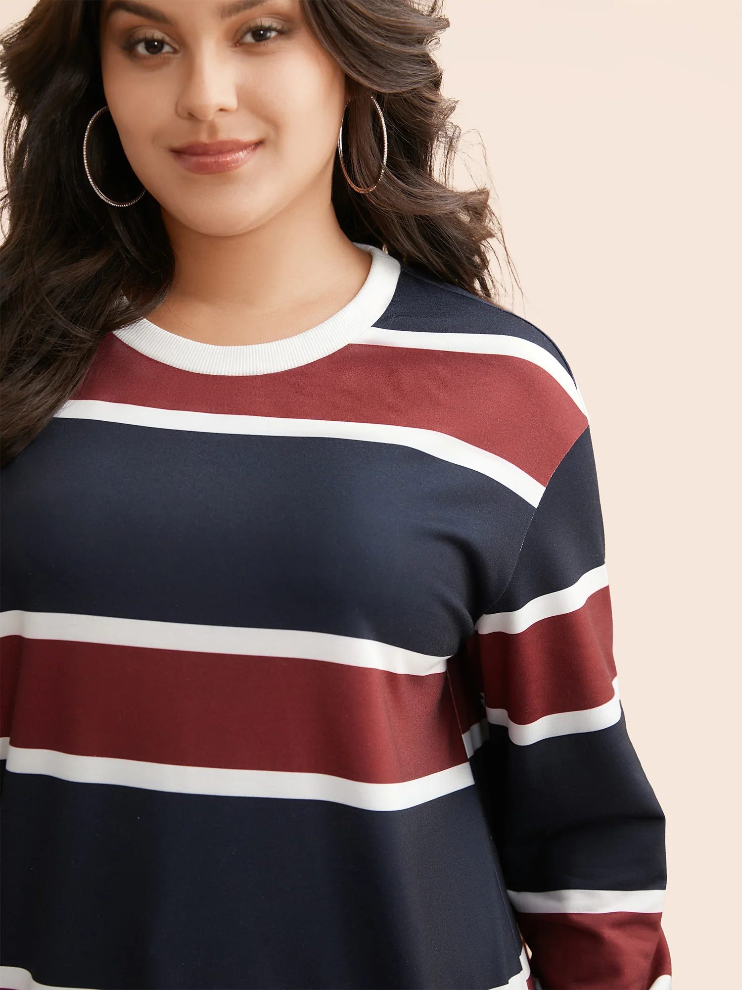 Contrast Striped Drop Shoulder Sweatshirt - Image 2