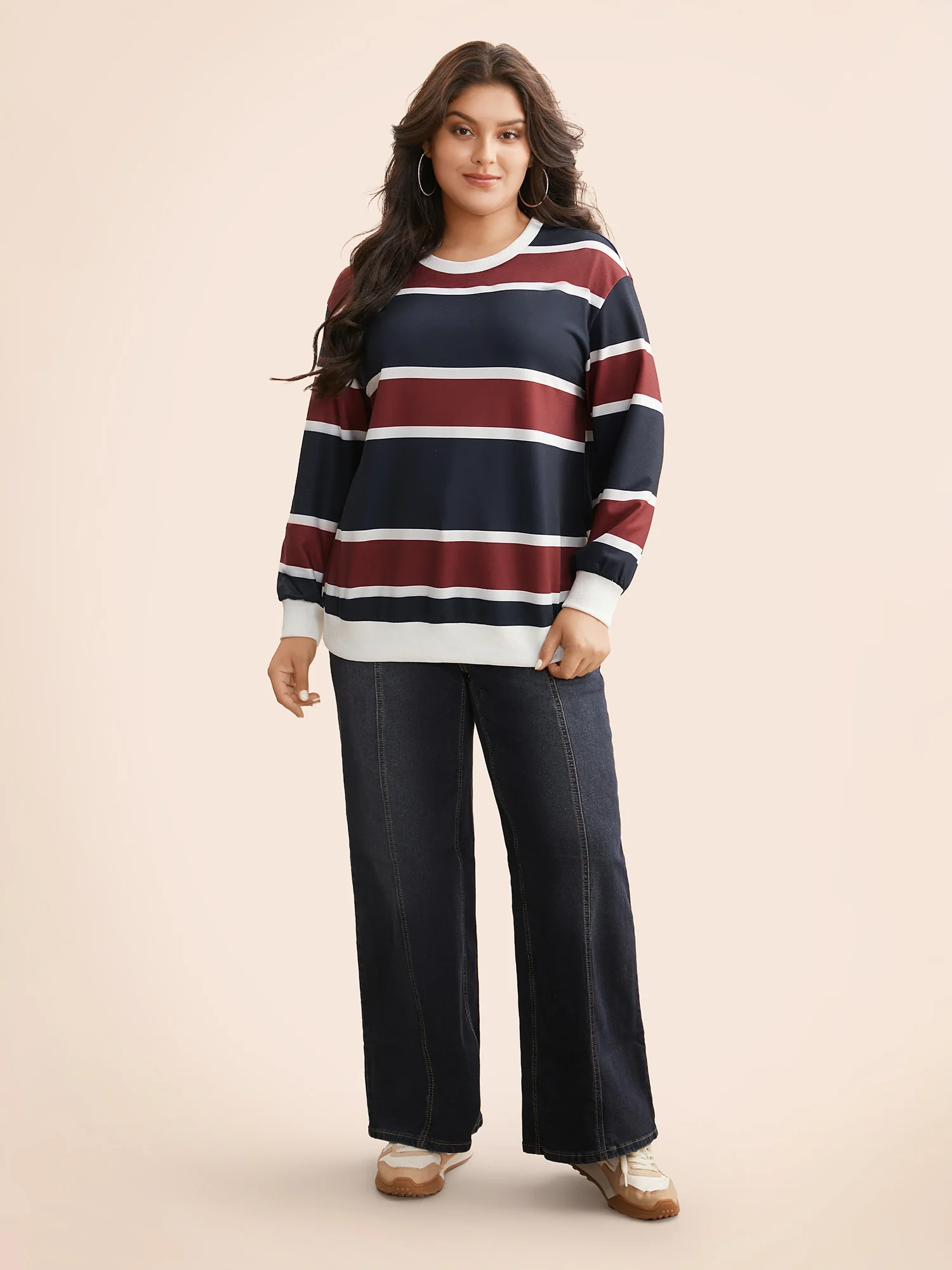 Contrast Striped Drop Shoulder Sweatshirt - Image 3