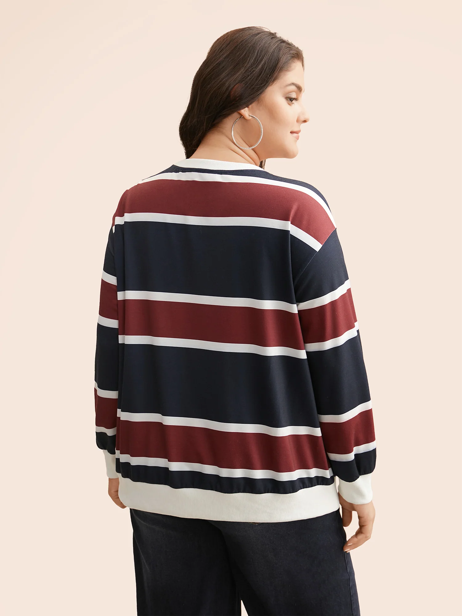 Contrast Striped Drop Shoulder Sweatshirt - Image 4