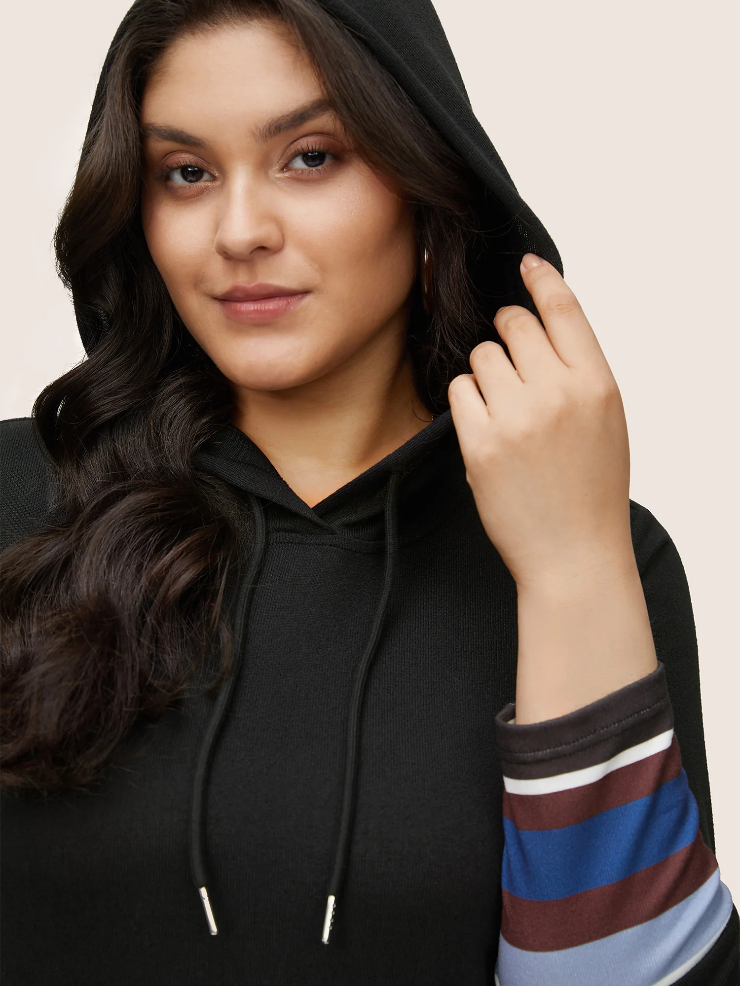 Contrast Striped Flutter Hem Hooded Drawstring Dress - Image 2