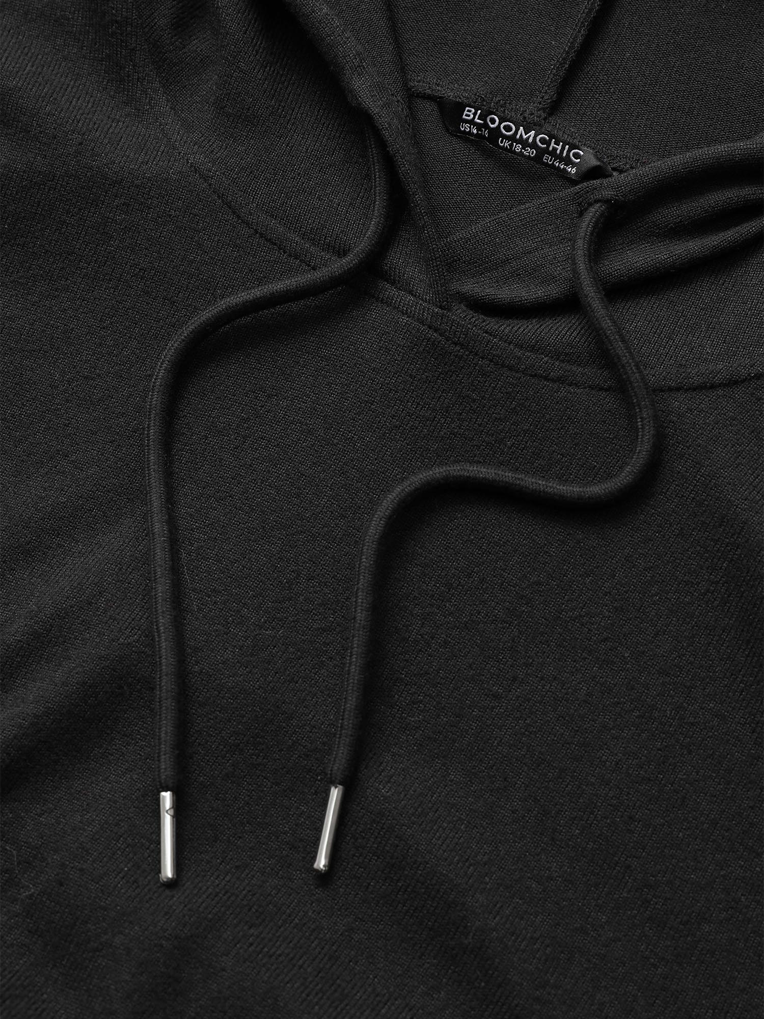 Contrast Striped Flutter Hem Hooded Drawstring Dress - Image 5