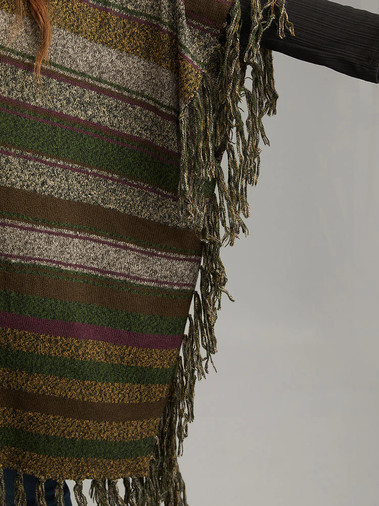 Contrast Striped Fringe Trim Drape Cardigan - Image 7