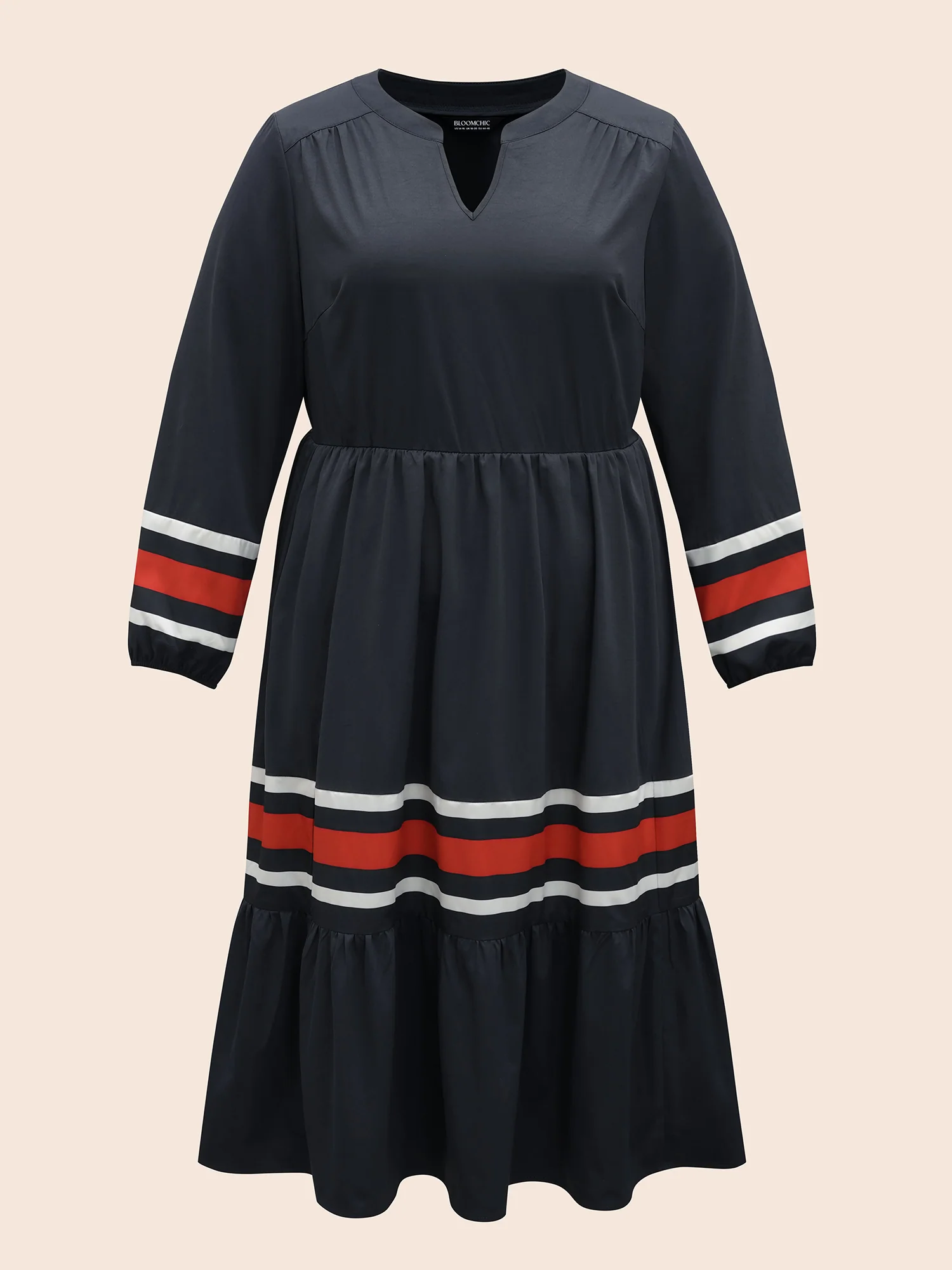 Contrast Striped Notched Ruffle Hem Dress - Image 7