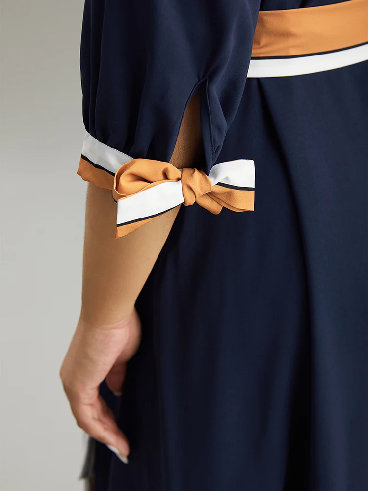 Contrast Striped Patchwork Wrap Dress - Image 6