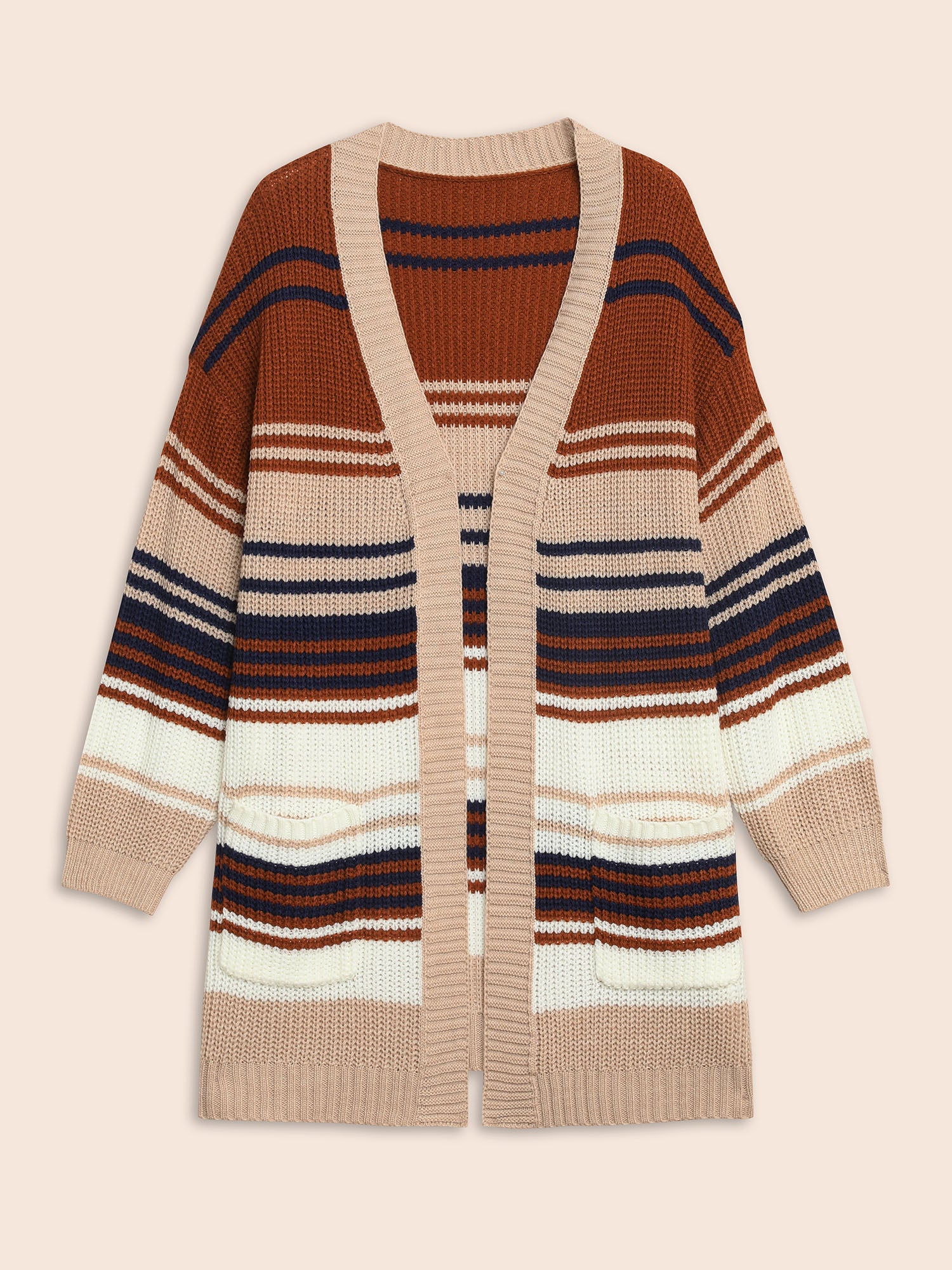 Contrast Striped Pocket Drop Shoulder Cardigan - Image 7