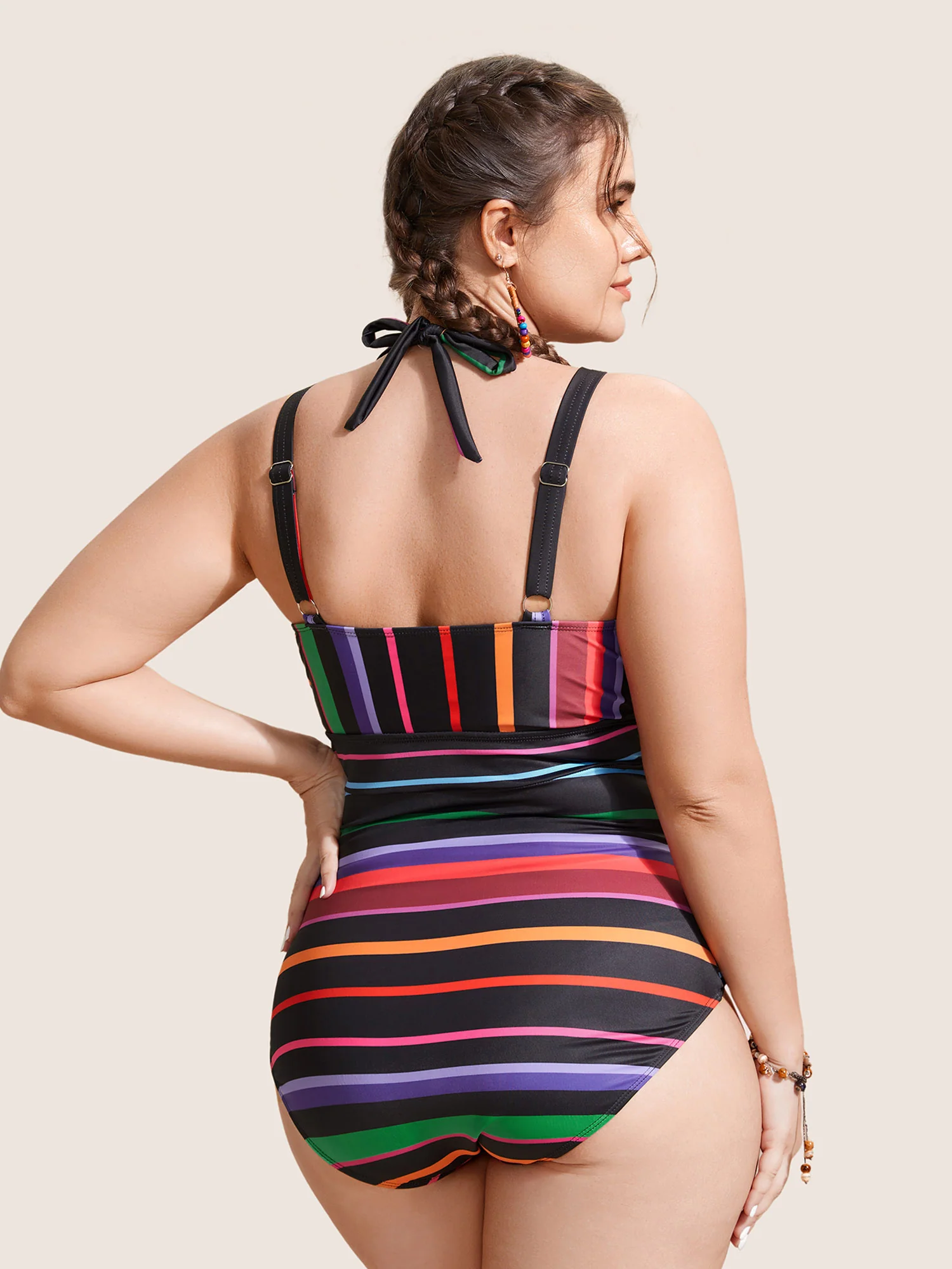 Contrast Striped Tie Knot One Piece Swimsuit - Image 2