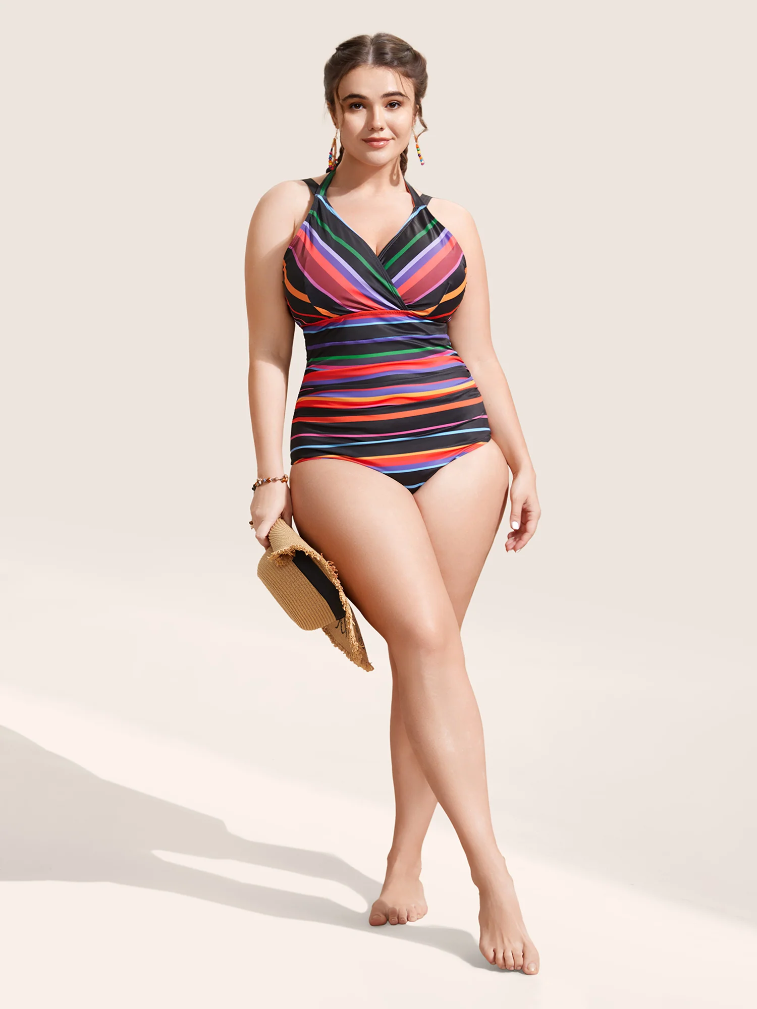 Contrast Striped Tie Knot One Piece Swimsuit - Image 3