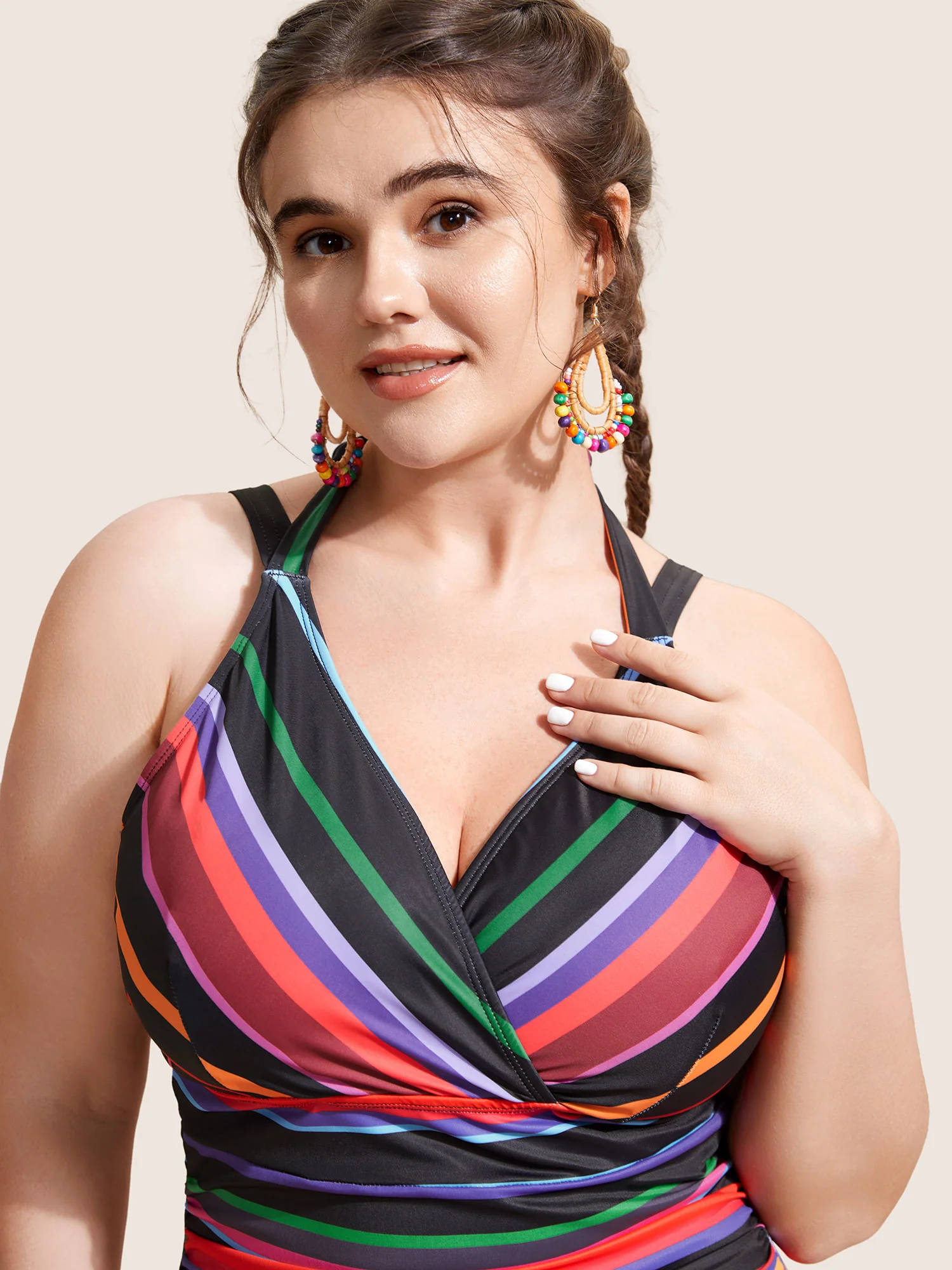 Contrast Striped Tie Knot One Piece Swimsuit - Image 4