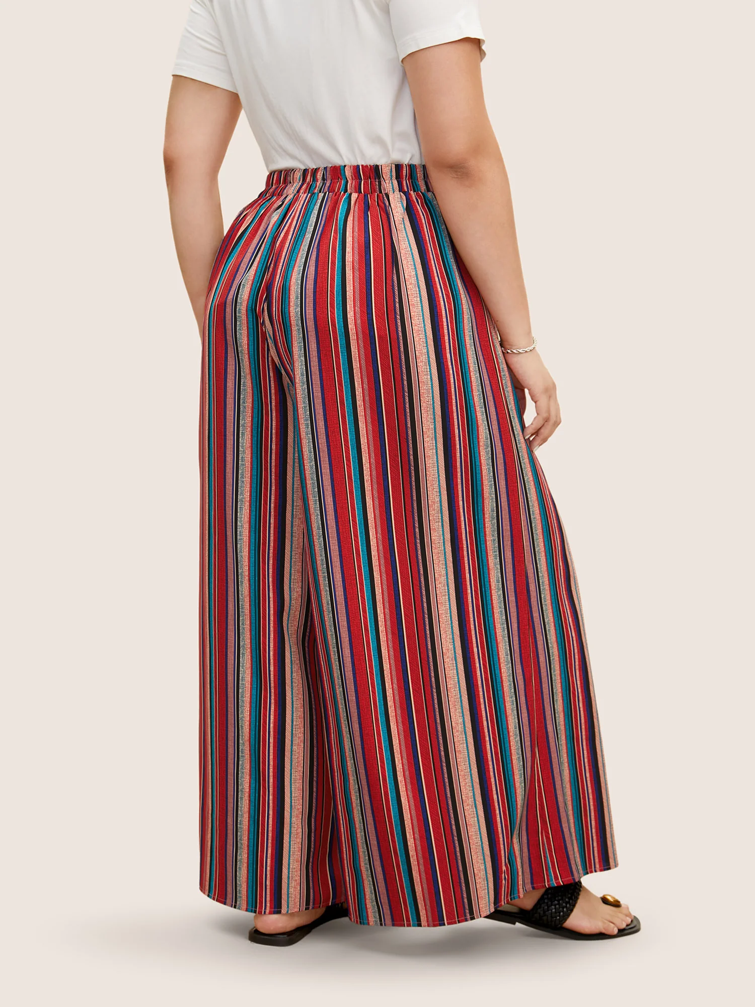 Contrast Striped Tie Knot Wide Leg Pants - Image 3
