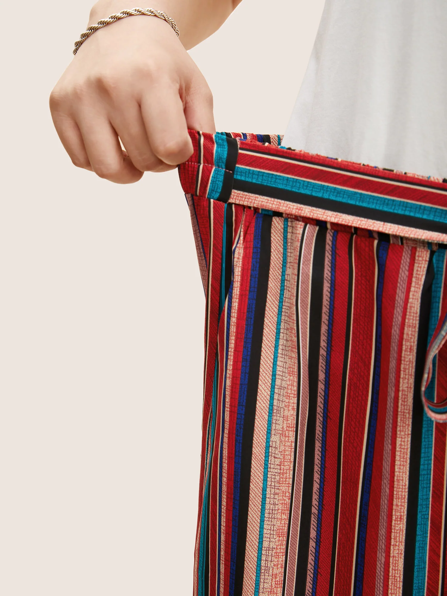 Contrast Striped Tie Knot Wide Leg Pants - Image 4