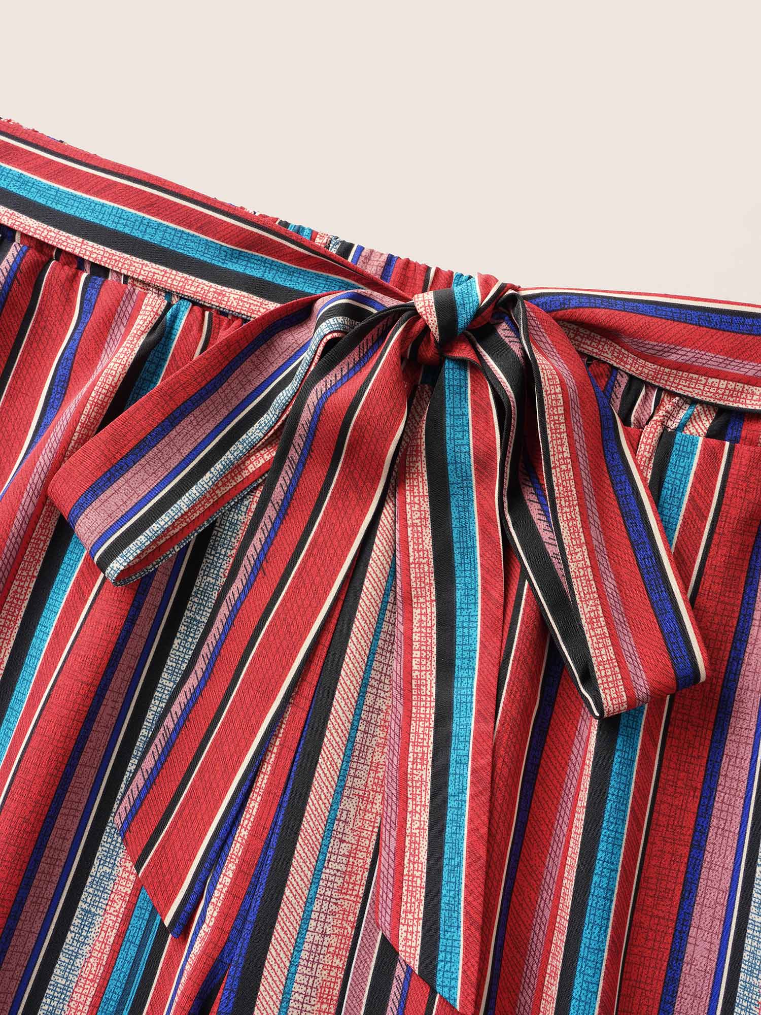 Contrast Striped Tie Knot Wide Leg Pants - Image 5
