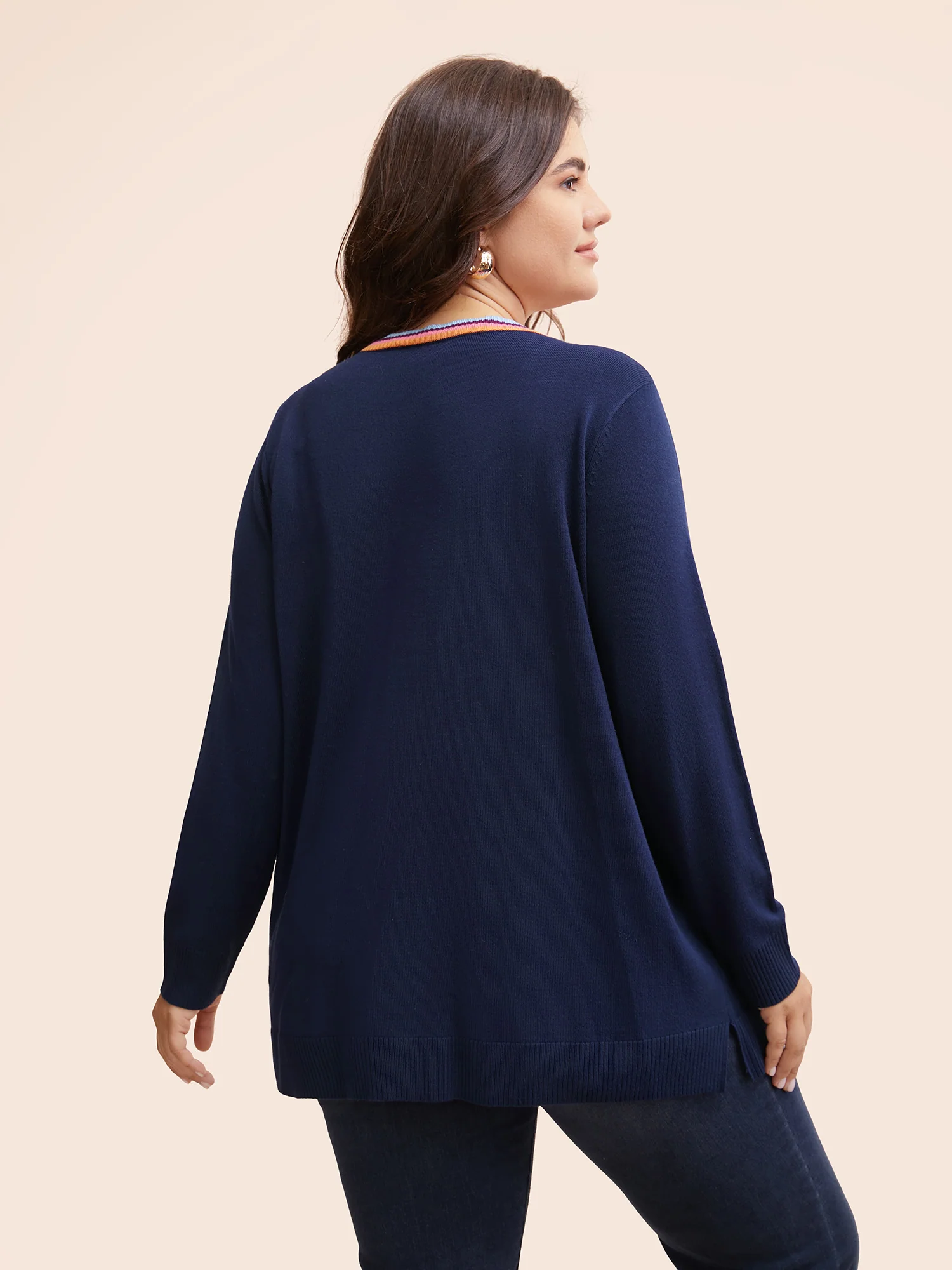 Contrast Striped Trim Patch Pocket Cardigan - Image 2