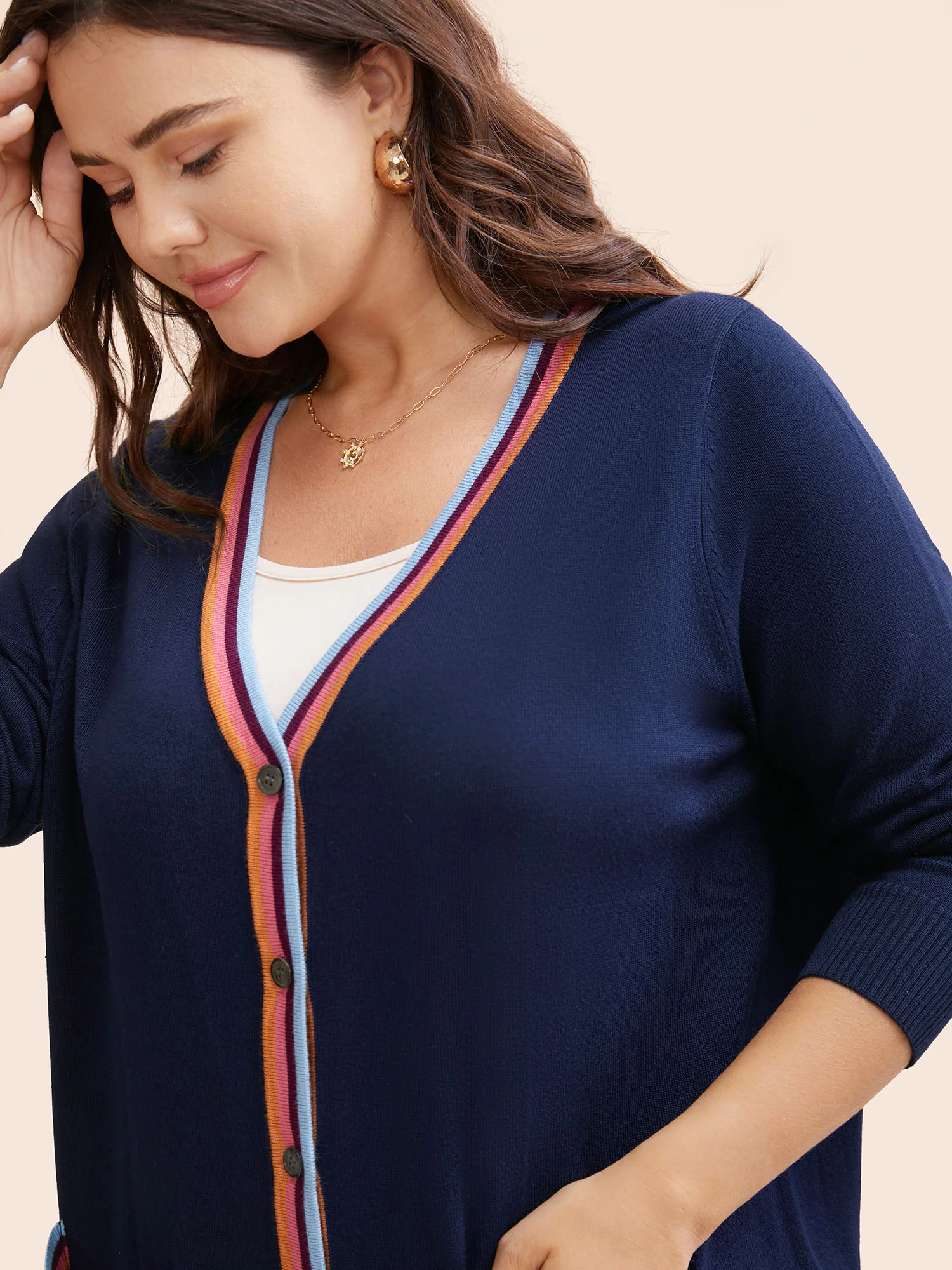 Contrast Striped Trim Patch Pocket Cardigan - Image 4