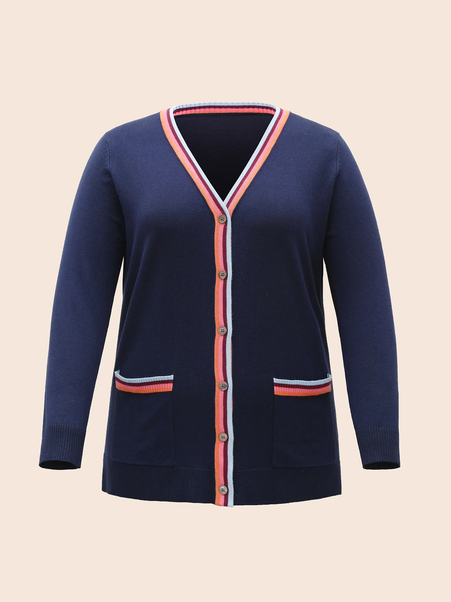 Contrast Striped Trim Patch Pocket Cardigan - Image 8