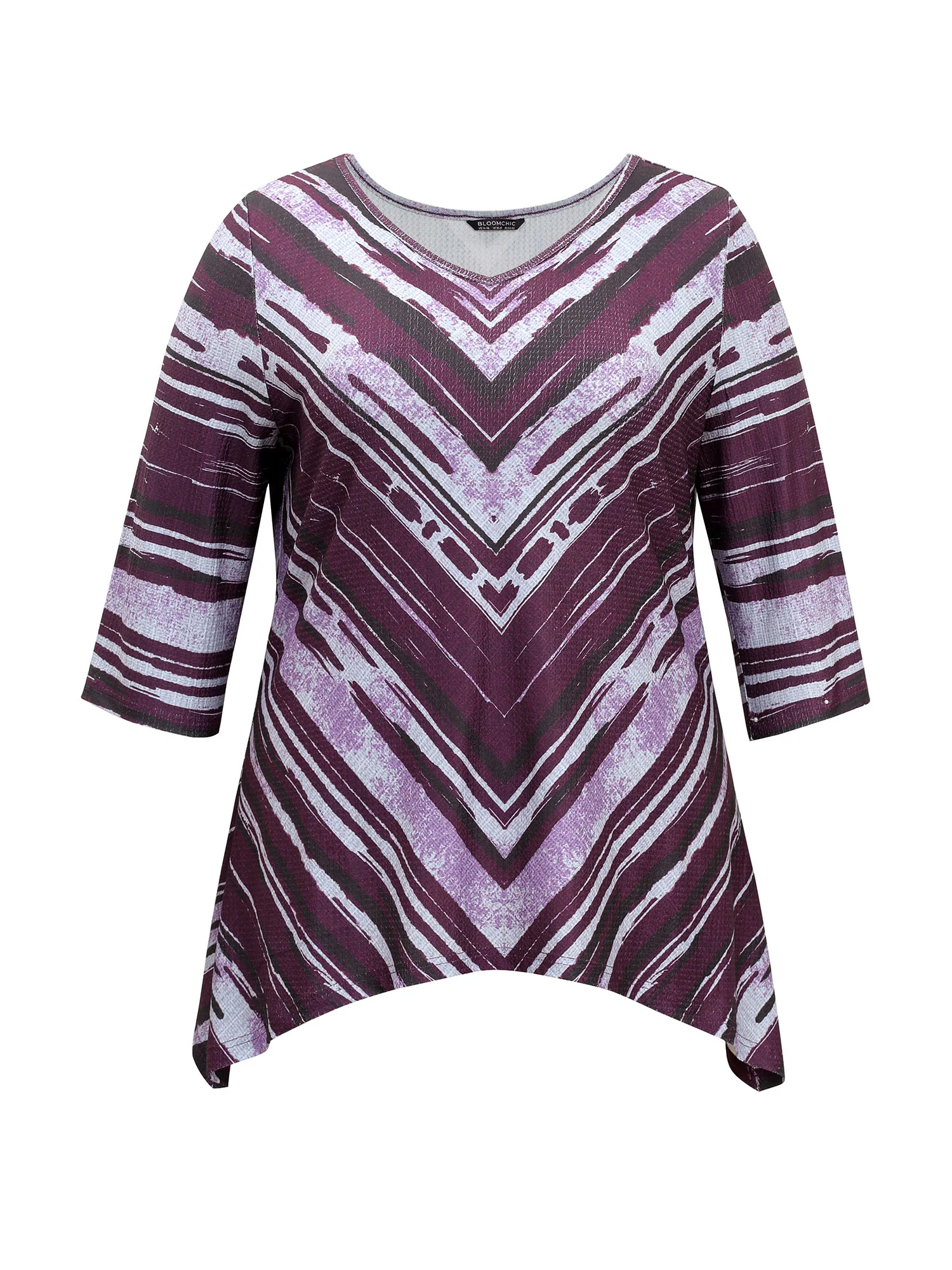 Contrast Striped V Neck Asymmetrical Hem T-shirt - Image 7
