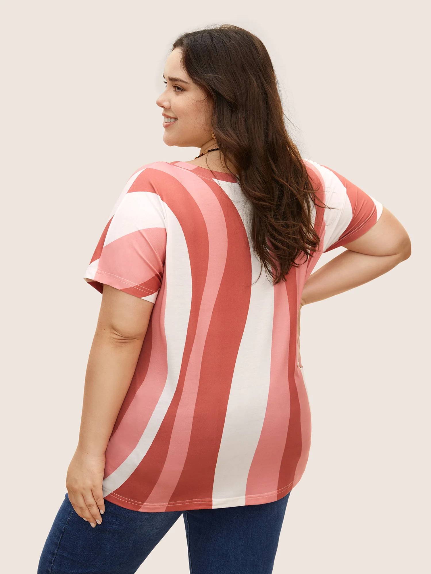 Contrast Striped V Neck Batwing Sleeve T-shirt - Image 3