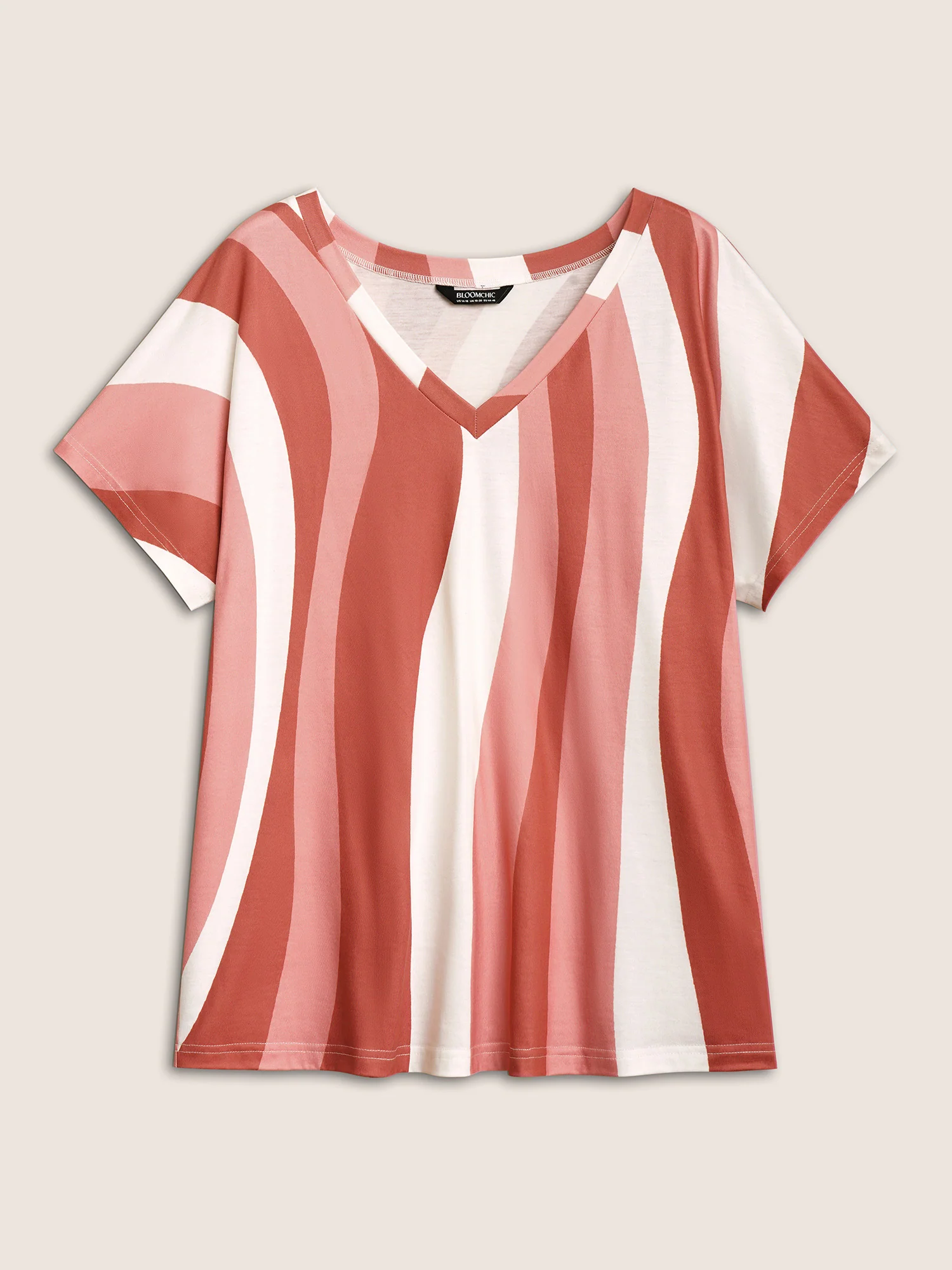 Contrast Striped V Neck Batwing Sleeve T-shirt - Image 7