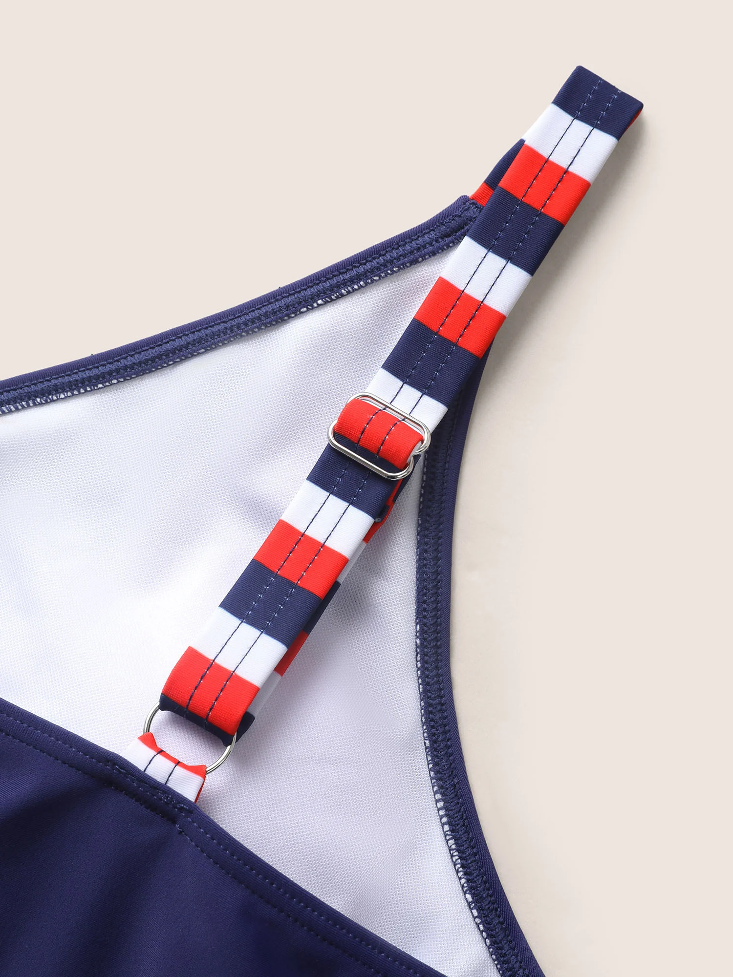 Contrast Striped V Neck Gathered Swim Top - Image 6