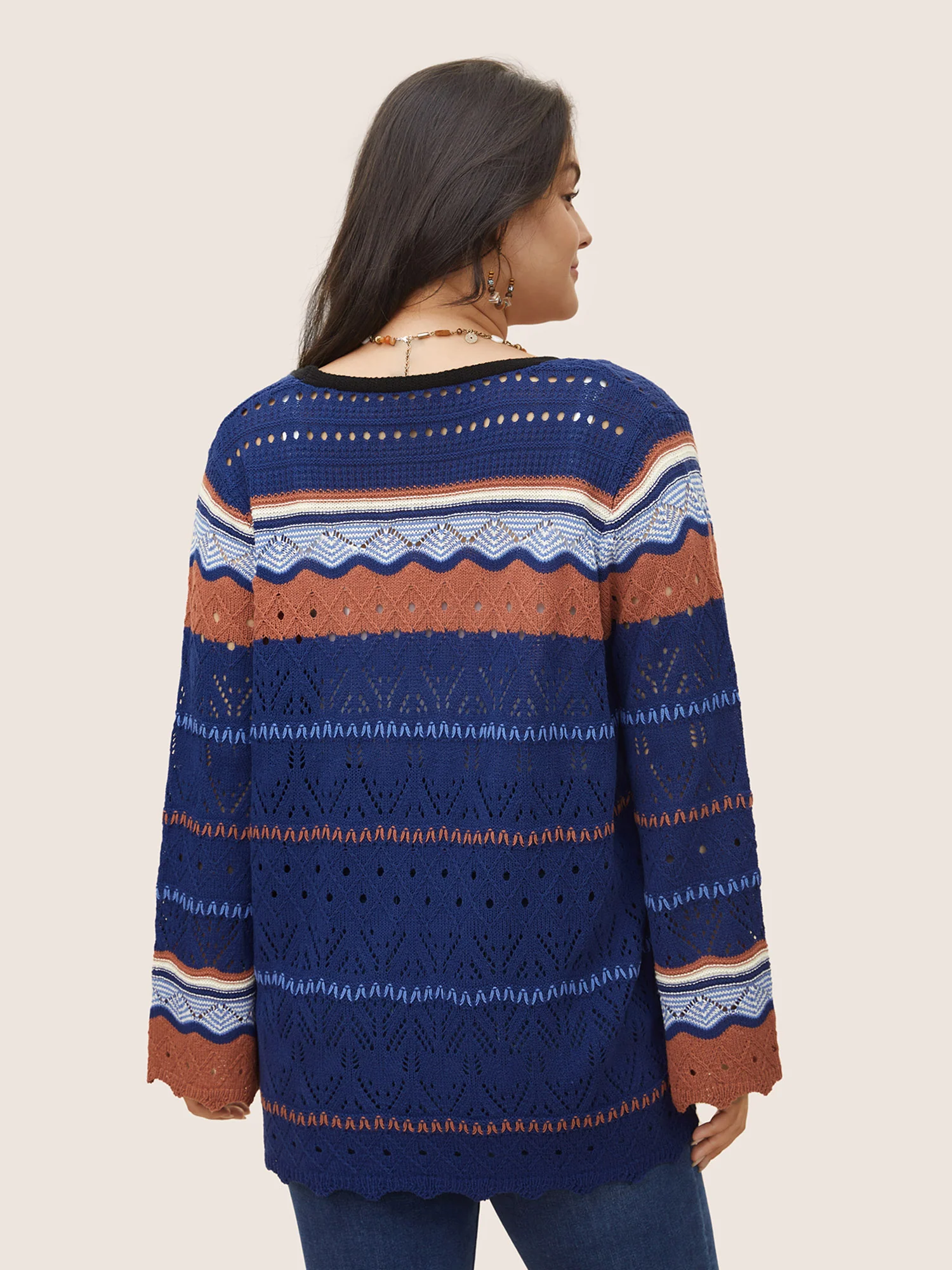 Contrast Texture Hollow Out Ties Cardigan - Image 2