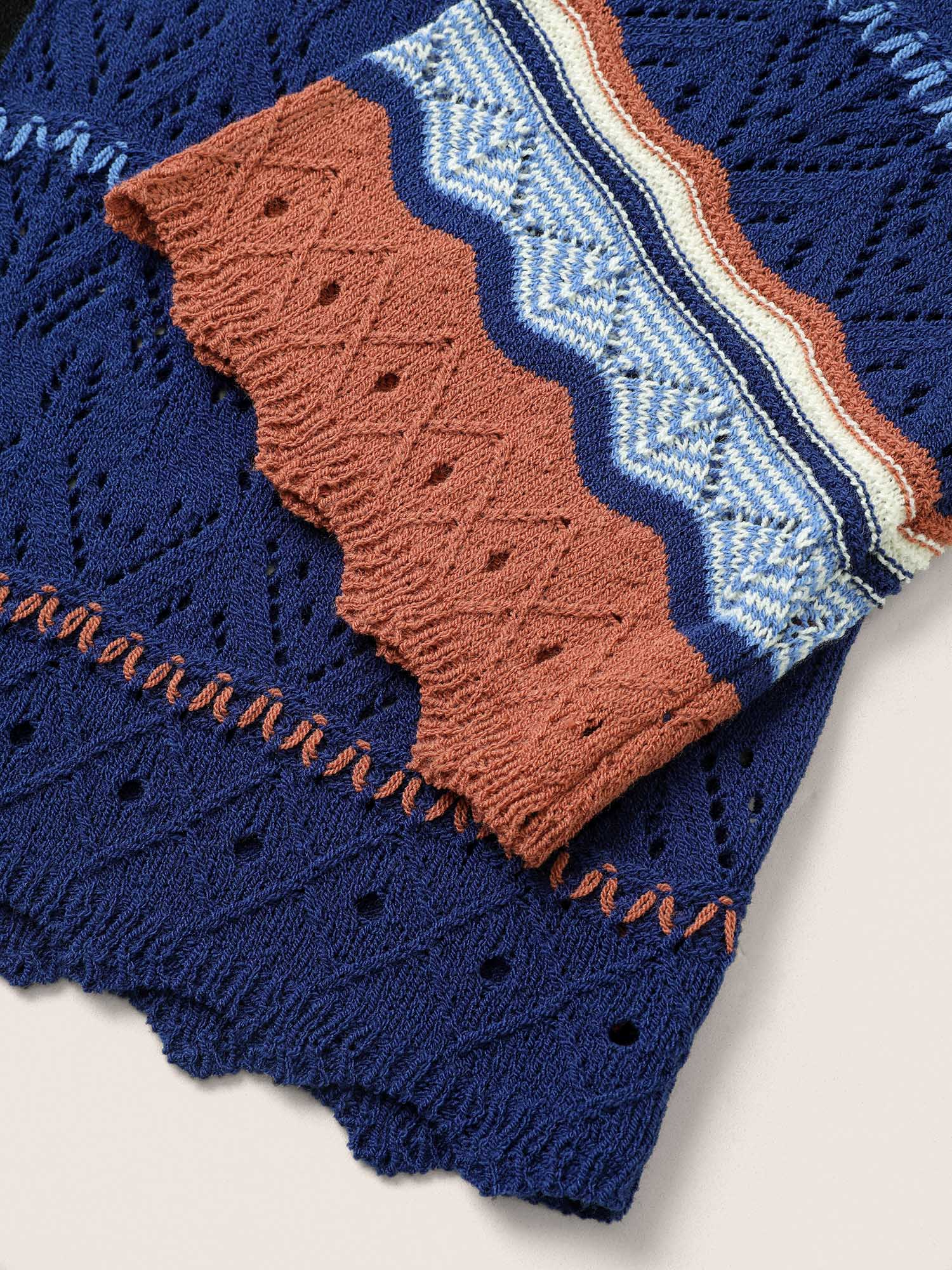 Contrast Texture Hollow Out Ties Cardigan - Image 7