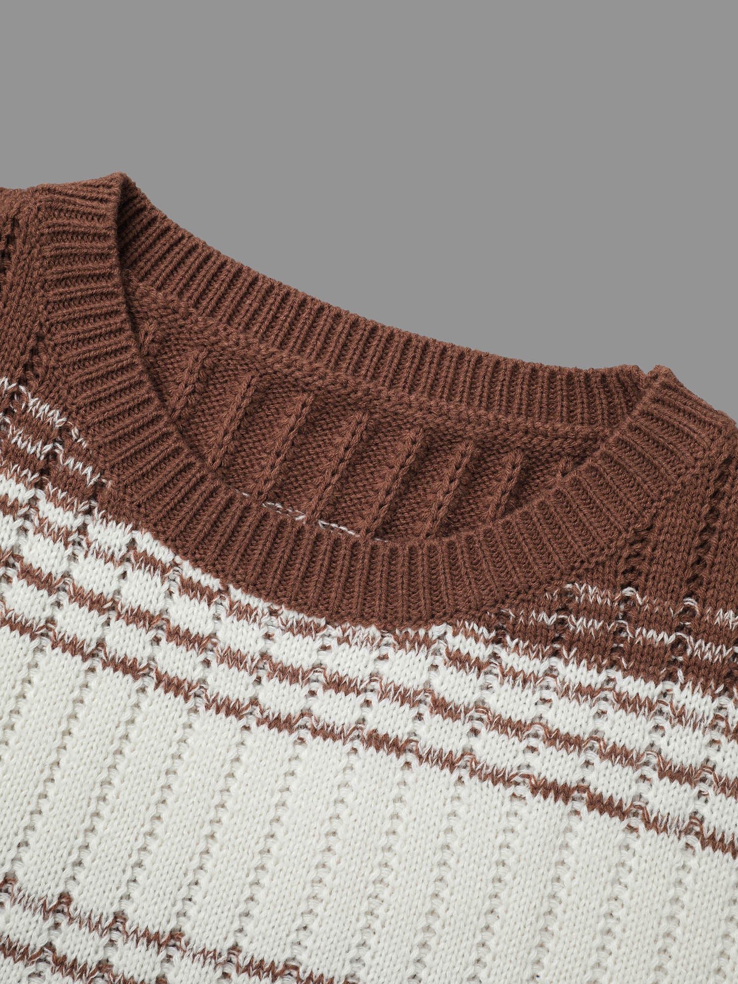 Contrast Textured Crew Neck Pullover - Image 7