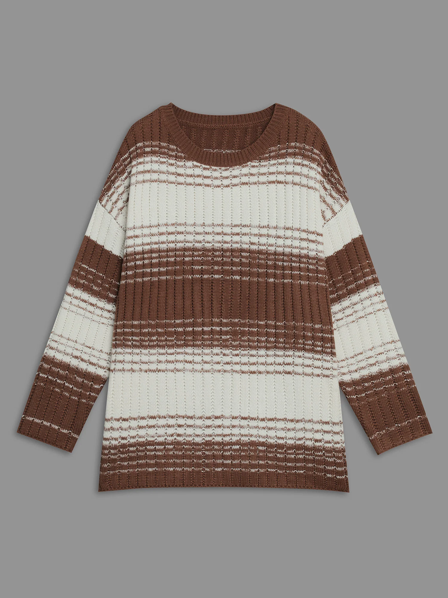 Contrast Textured Crew Neck Pullover - Image 8