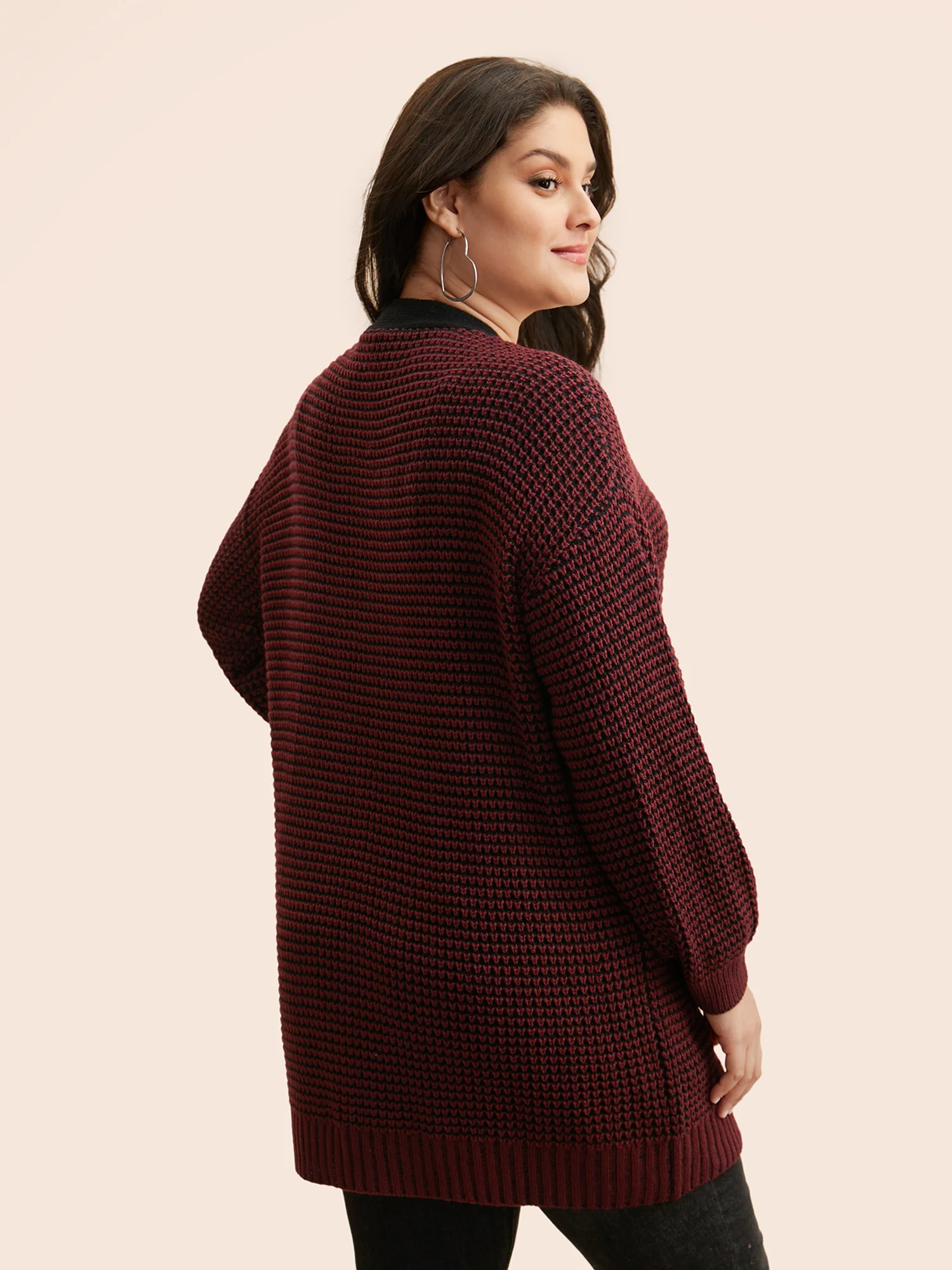 Contrast Textured Drop Shoulder Sleeve Cardigan - Image 2