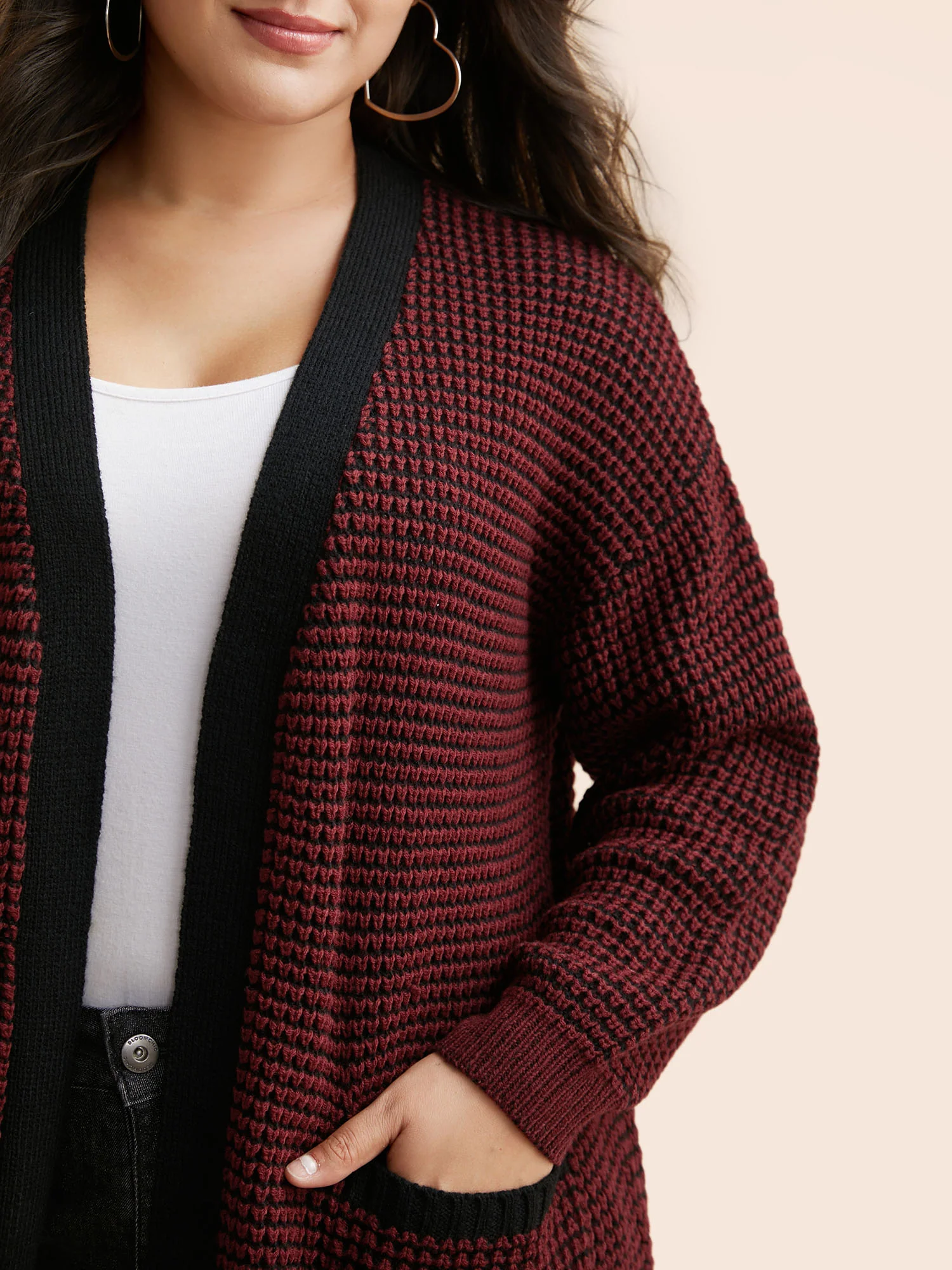 Contrast Textured Drop Shoulder Sleeve Cardigan - Image 5