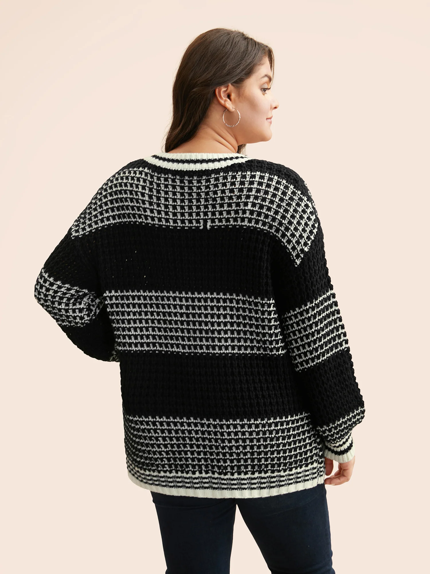 Contrast Textured Drop Shoulder Sleeve Pullover - Image 2