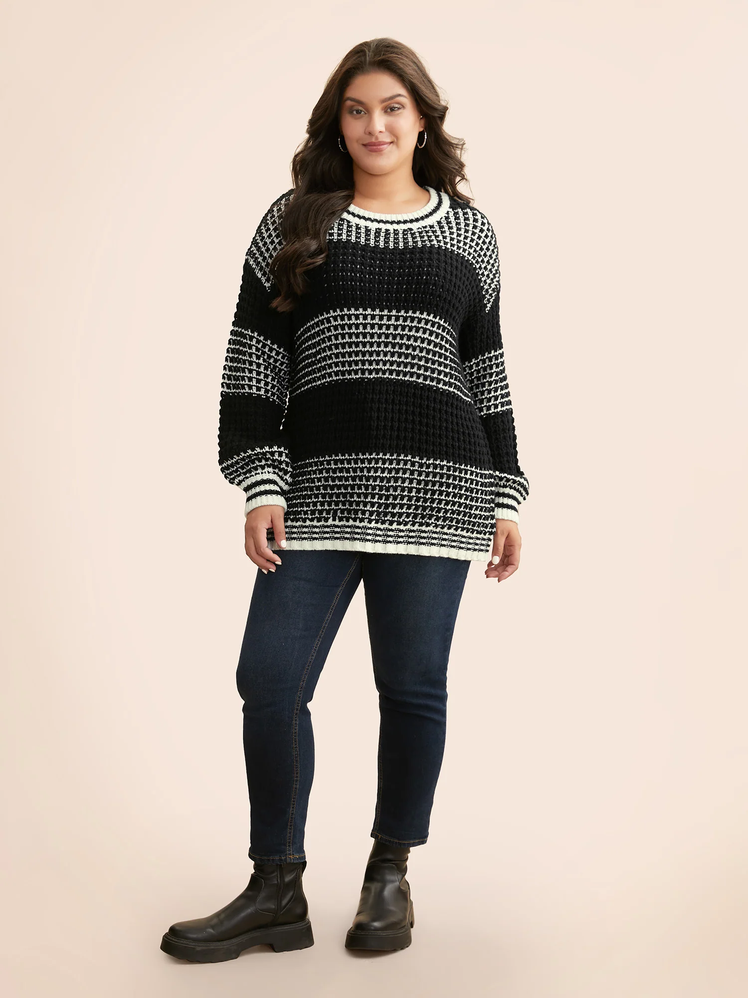 Contrast Textured Drop Shoulder Sleeve Pullover - Image 3