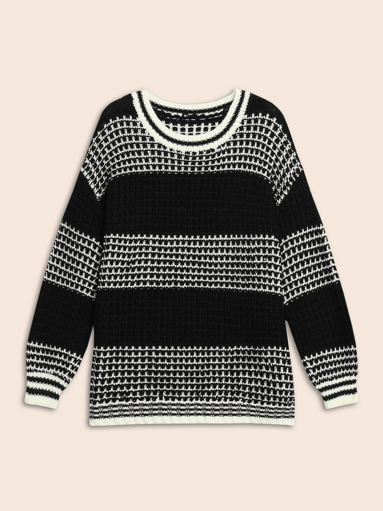 Contrast Textured Drop Shoulder Sleeve Pullover - Image 7