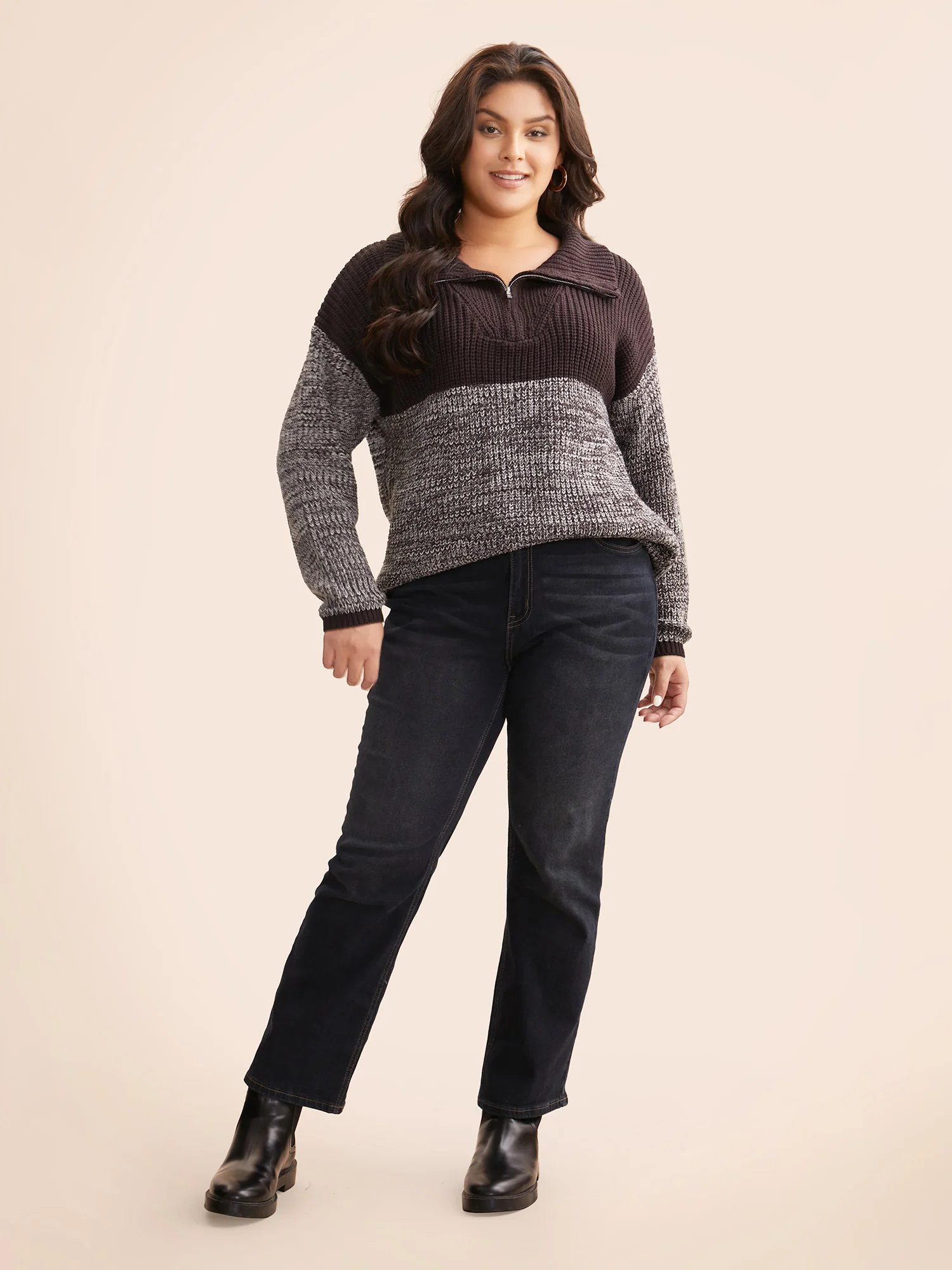 Contrast Textured Half Zip Pullover - Image 3