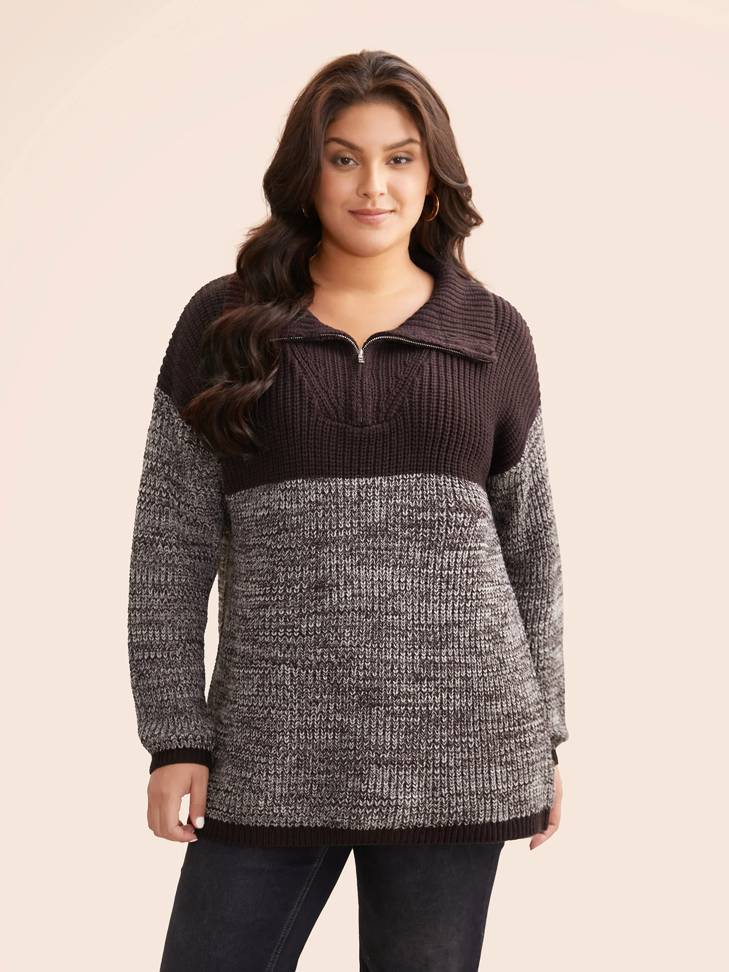 Contrast Textured Half Zip Pullover - Image 4