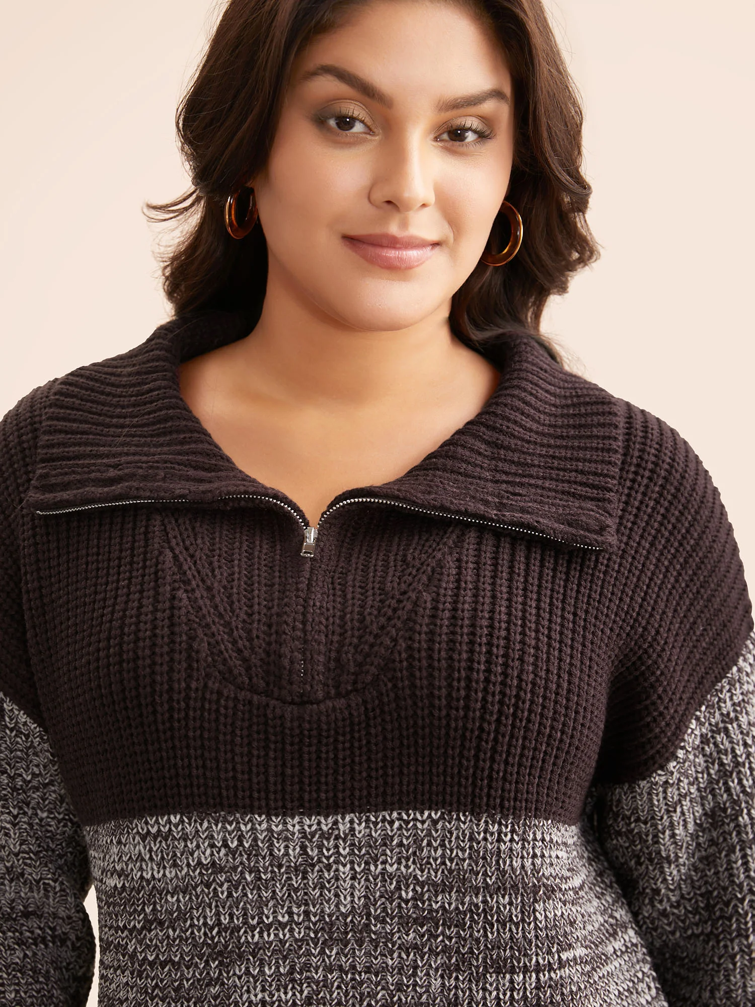 Contrast Textured Half Zip Pullover - Image 5