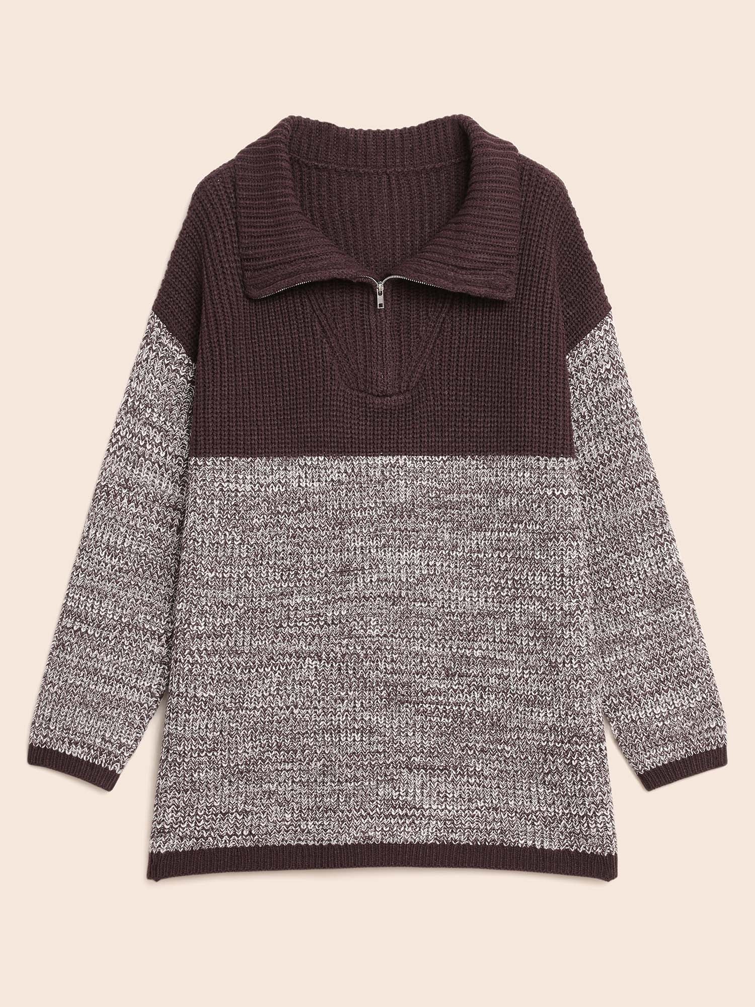 Contrast Textured Half Zip Pullover - Image 6