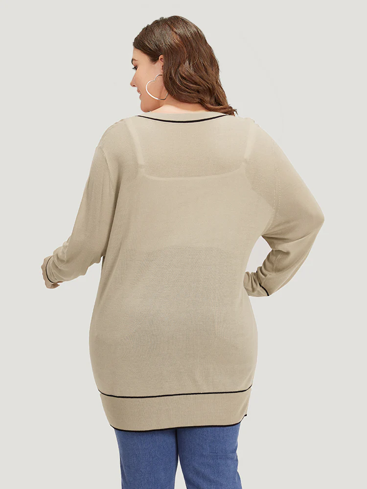 Supersoft Essentials Contrast Trim Button Through Elastic Cuffs Cardigan - Image 2