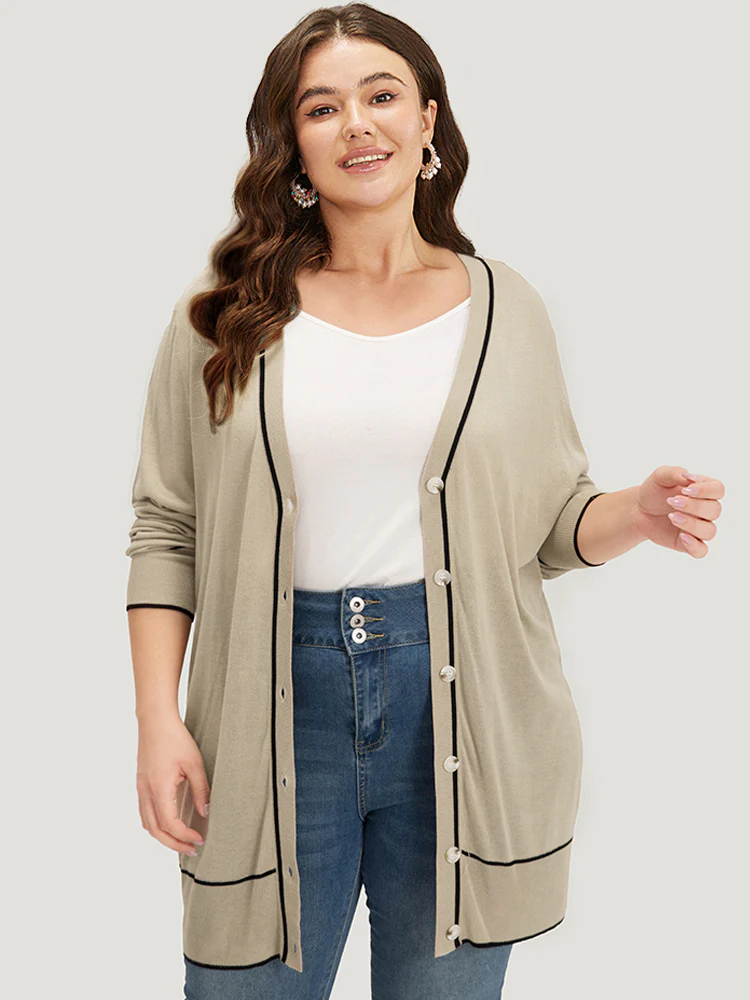 Supersoft Essentials Contrast Trim Button Through Elastic Cuffs Cardigan - Image 3