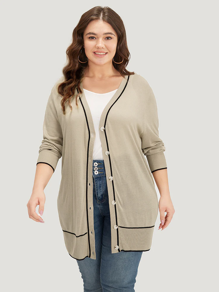 Supersoft Essentials Contrast Trim Button Through Elastic Cuffs Cardigan - Image 4