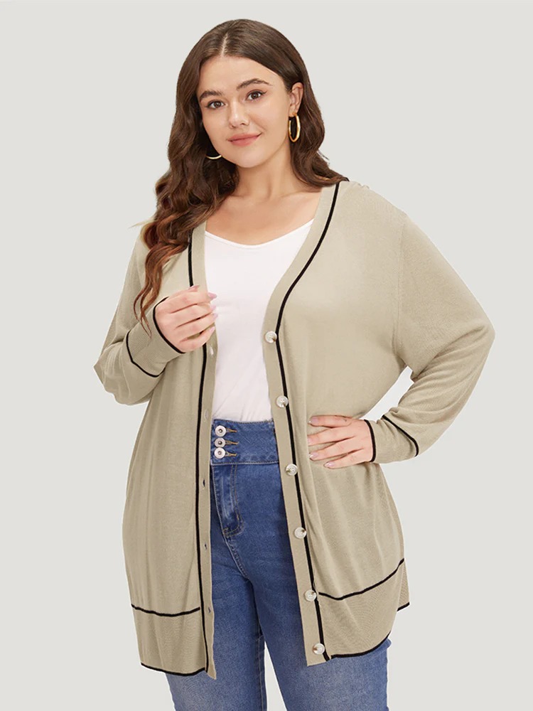 Supersoft Essentials Contrast Trim Button Through Elastic Cuffs Cardigan - Image 5