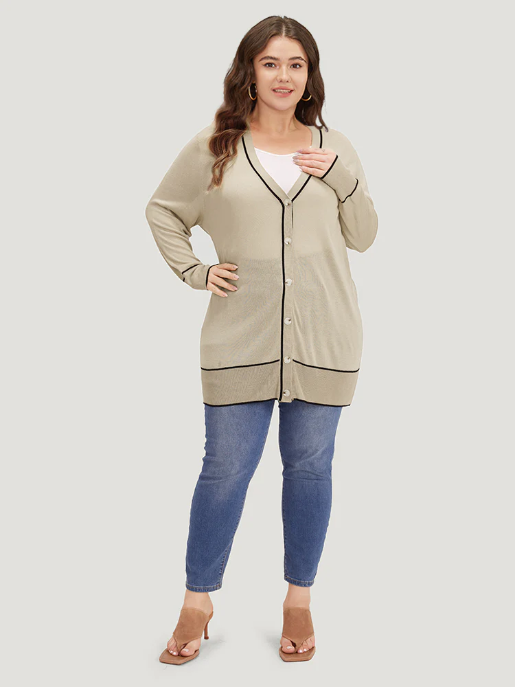 Supersoft Essentials Contrast Trim Button Through Elastic Cuffs Cardigan - Image 6