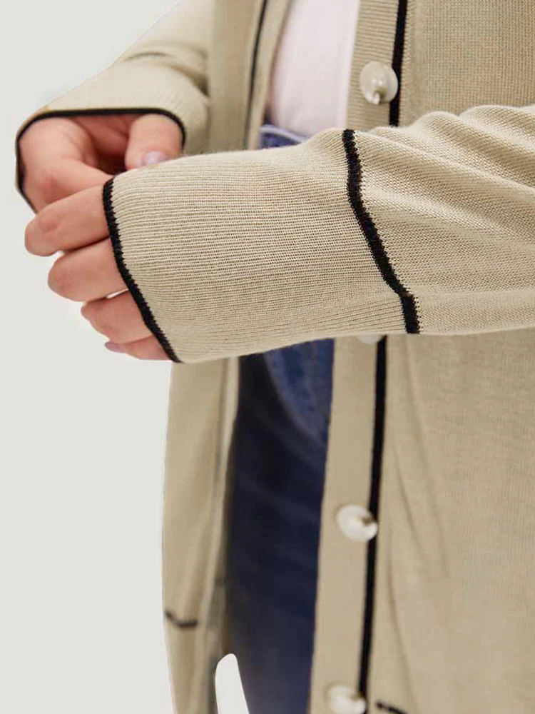 Supersoft Essentials Contrast Trim Button Through Elastic Cuffs Cardigan - Image 7