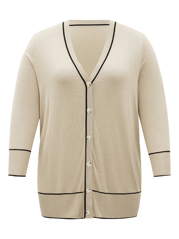 Supersoft Essentials Contrast Trim Button Through Elastic Cuffs Cardigan - Image 8