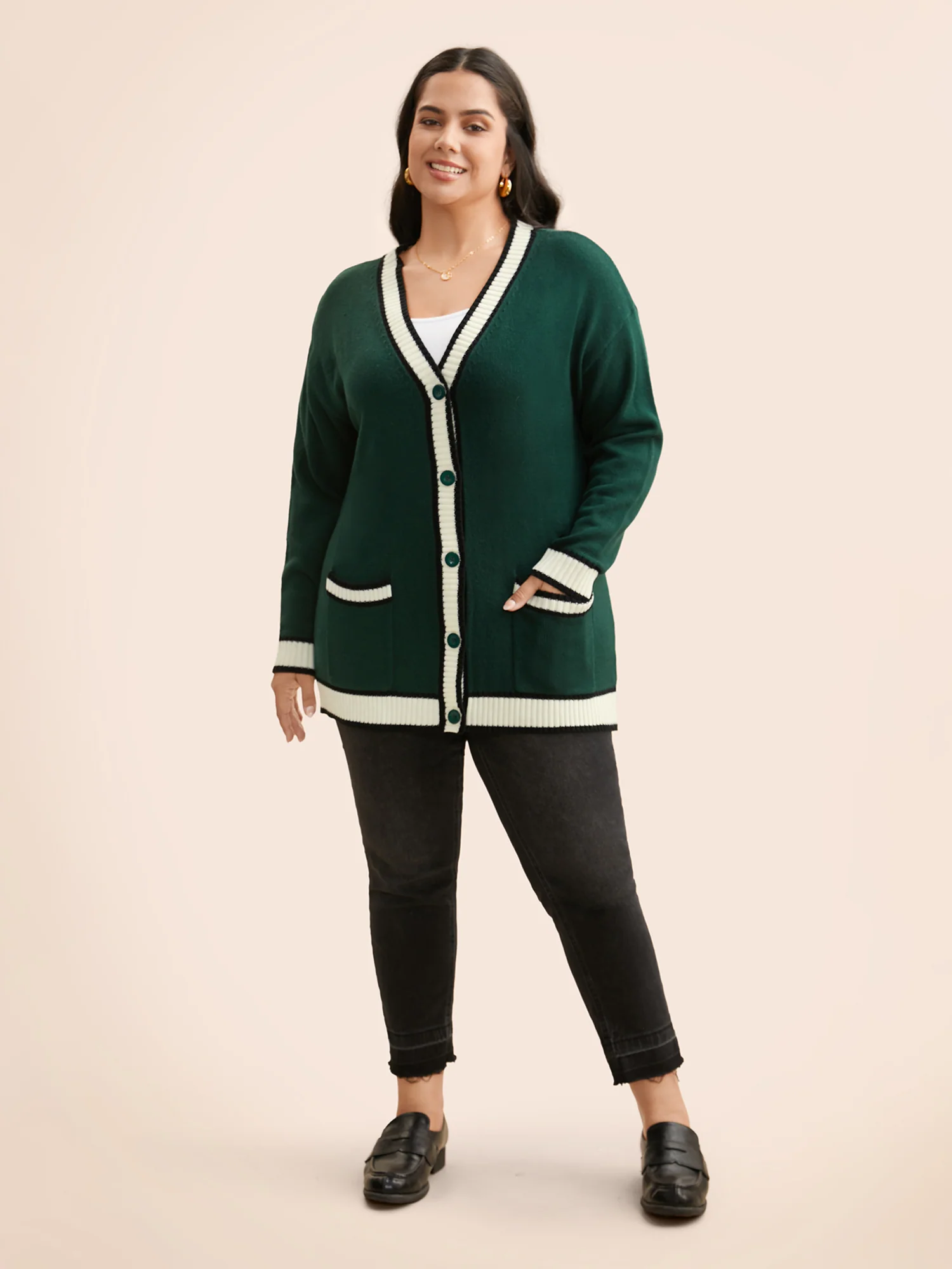 Contrast Trim Button Up Pocket Cardigan - Image 3