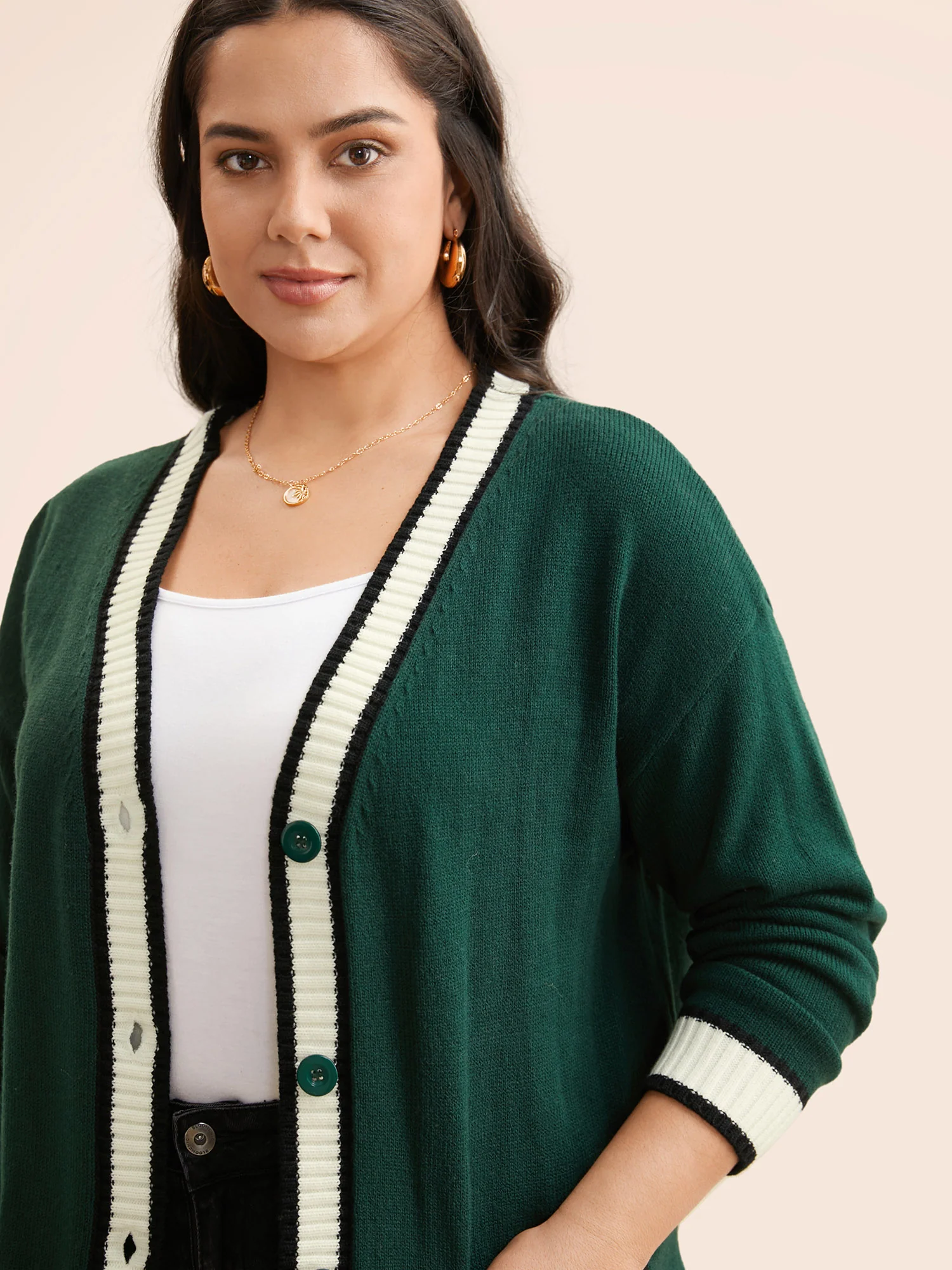 Contrast Trim Button Up Pocket Cardigan - Image 4
