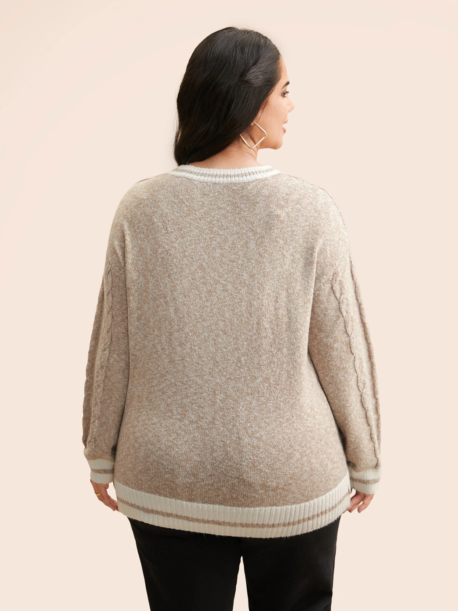 Contrast Trim Cable Knit Pocket Cardigan - Image 2