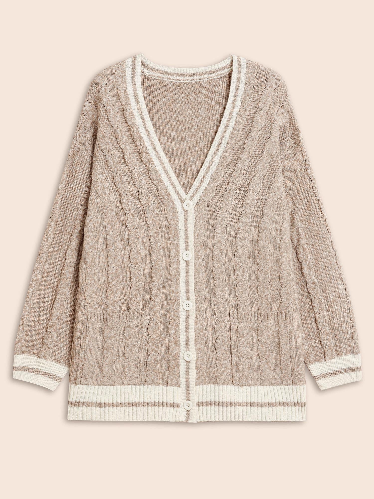 Contrast Trim Cable Knit Pocket Cardigan - Image 7